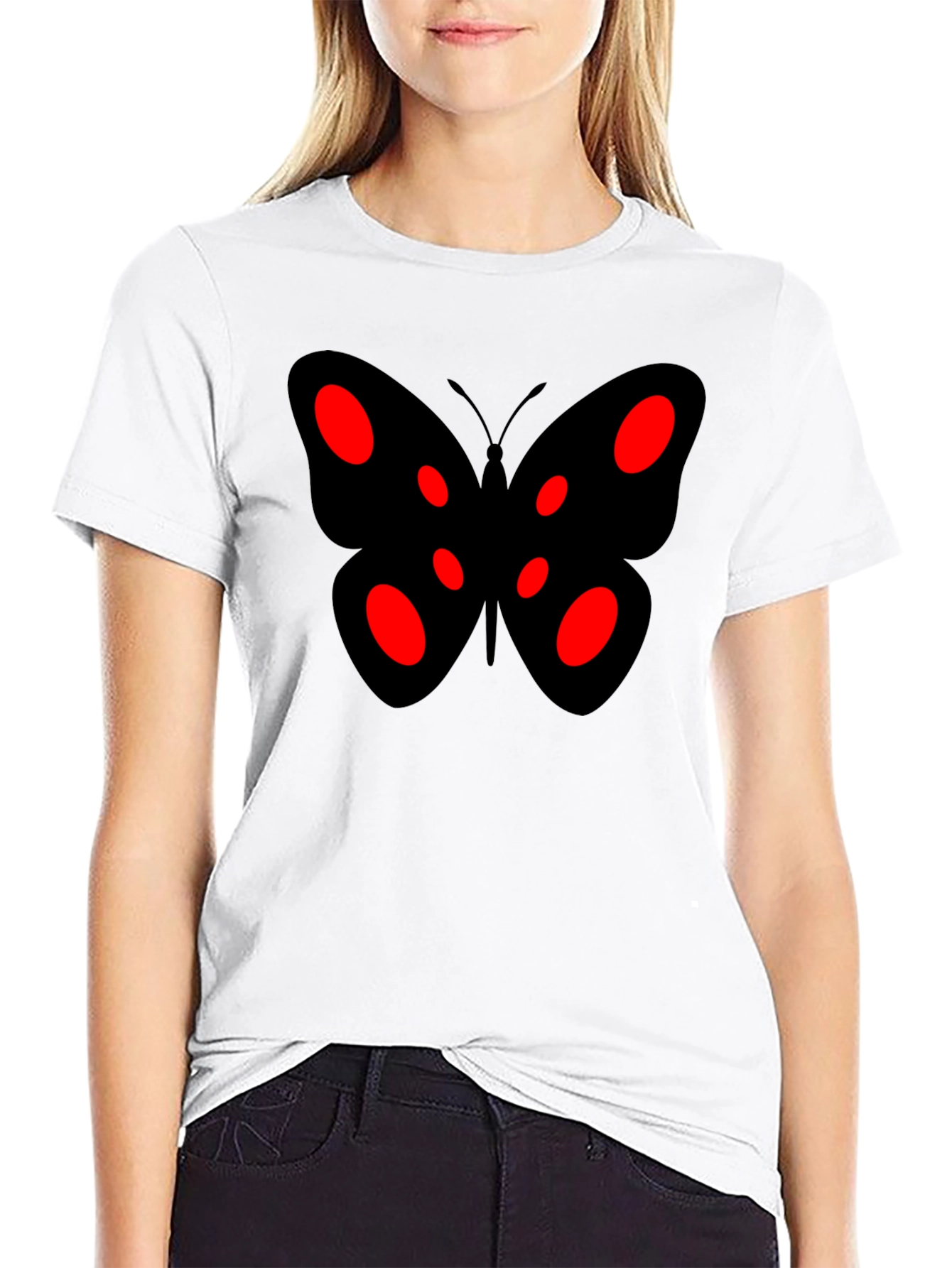 Black Butterfly Graphic Tee - Red Accents