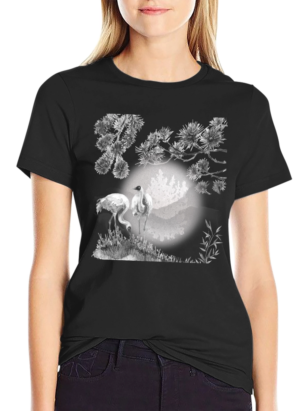 Crane and Pine T-Shirt - Black