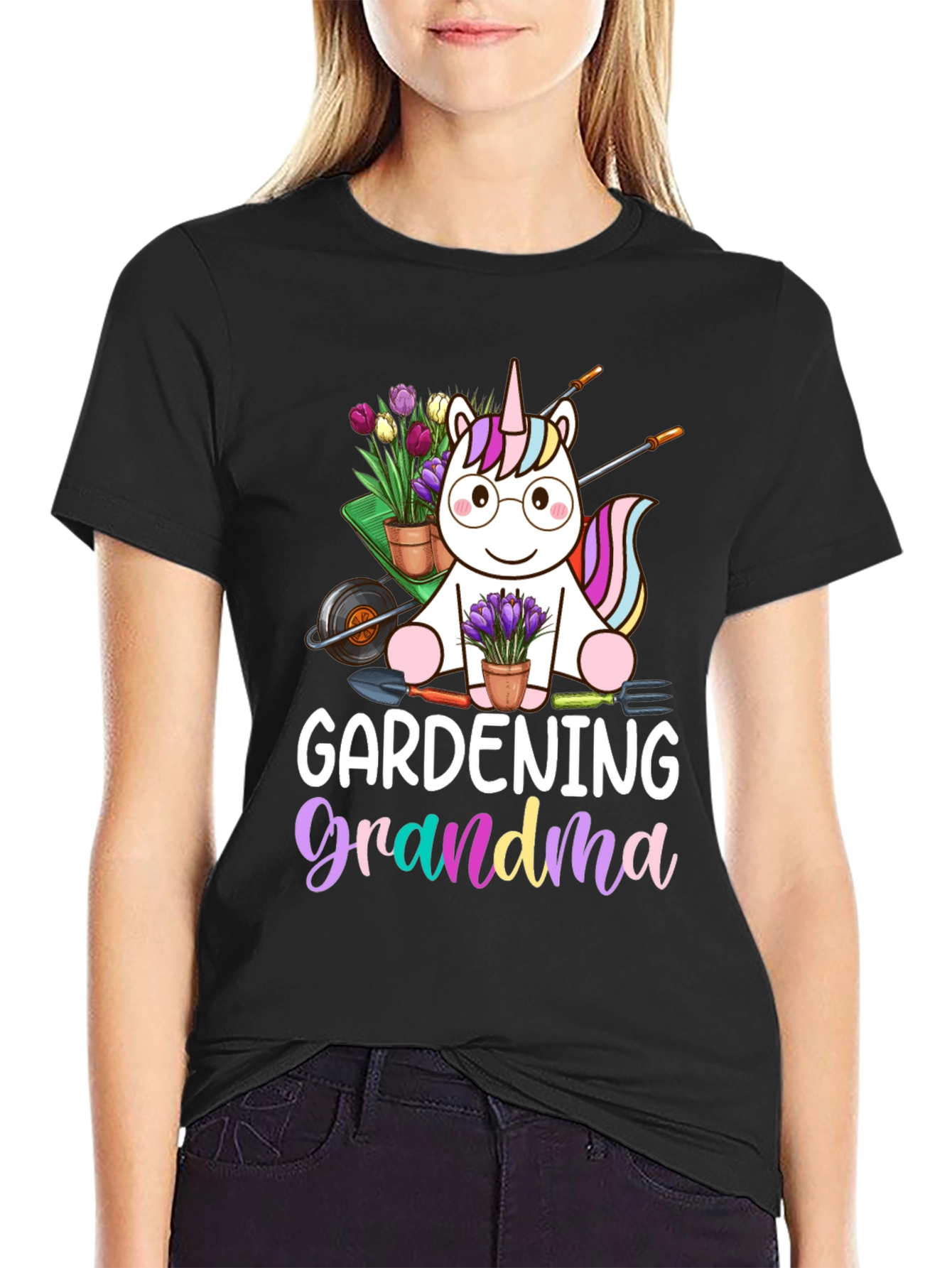 Gardening Grandma Unicorn Graphic T-Shirt