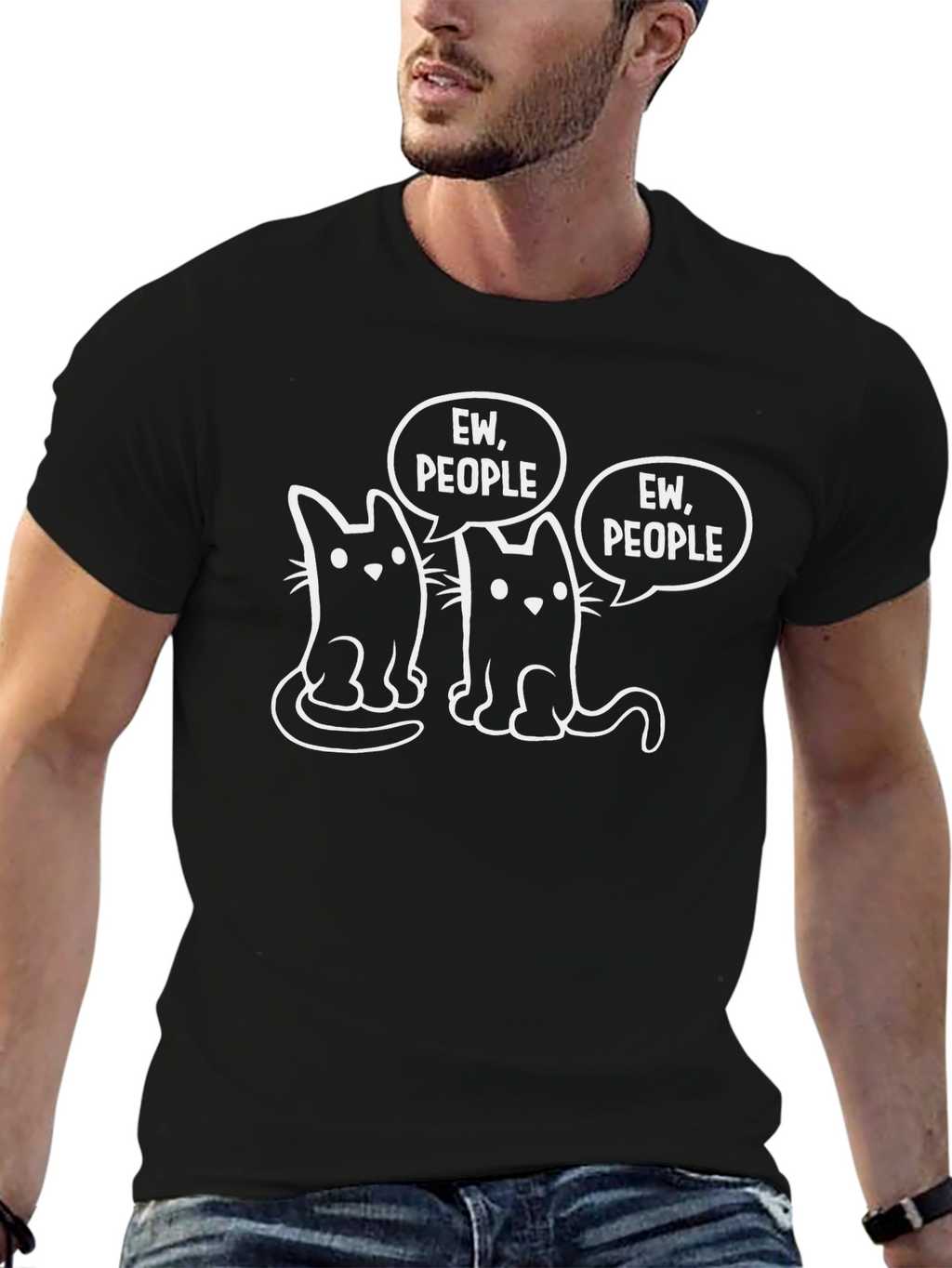 Ew People Cats Graphic T-Shirt - Black