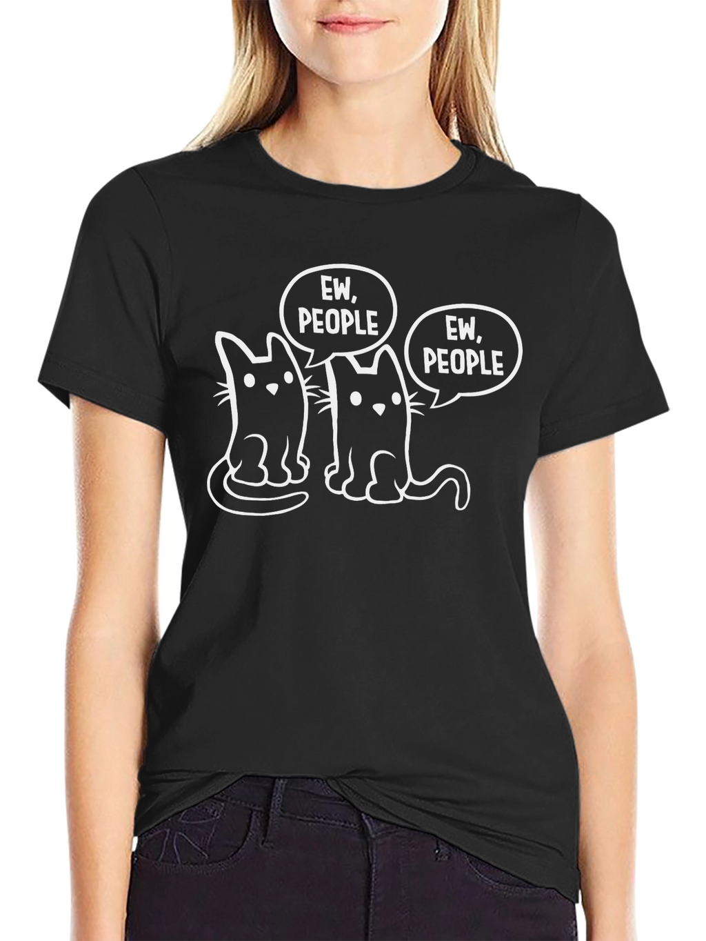 Ew People Cats Graphic T-Shirt - Black