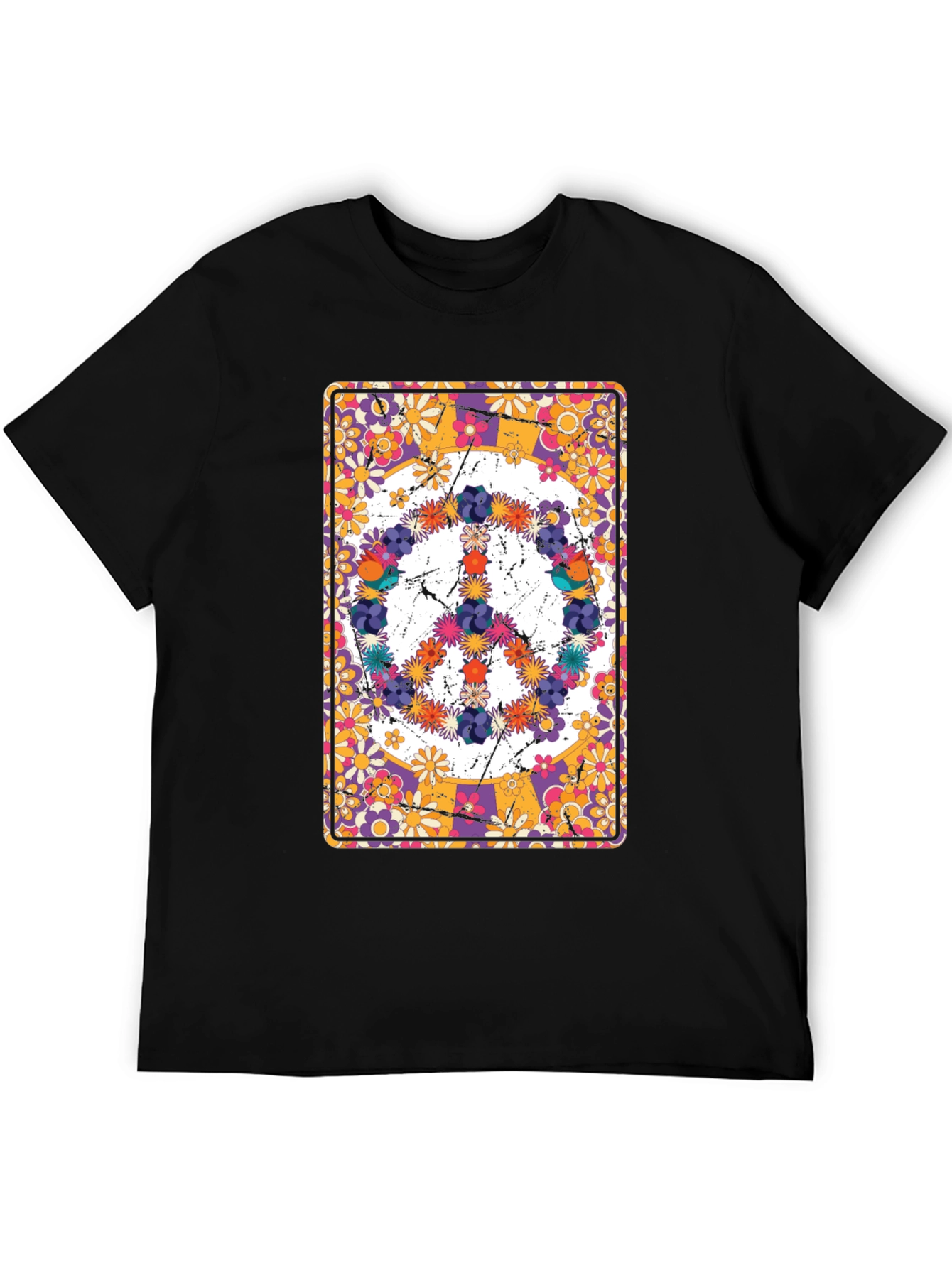 Floral Peace Sign T-Shirt - Retro Hippie Style