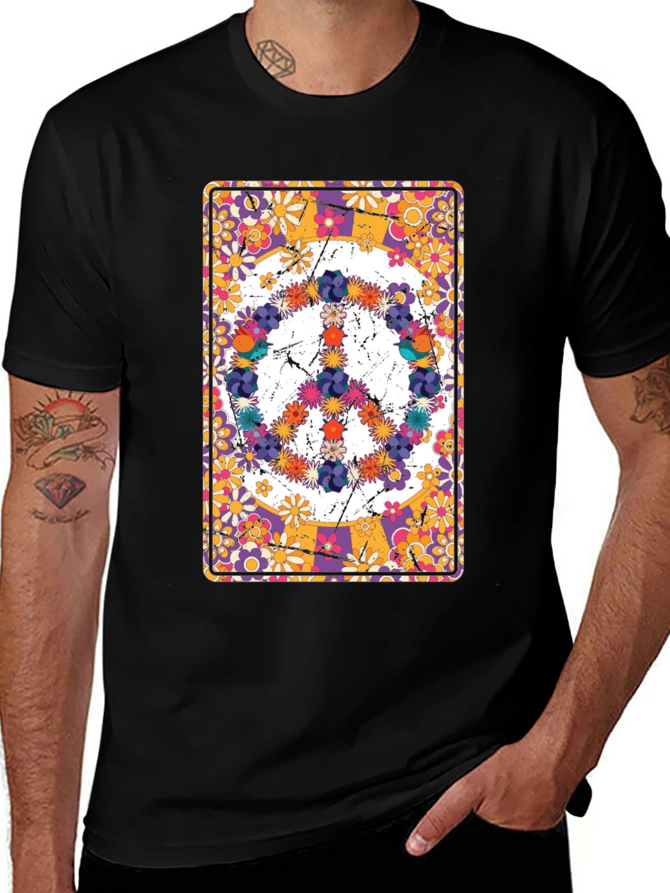 Floral Peace Sign T-Shirt - Retro Hippie Style