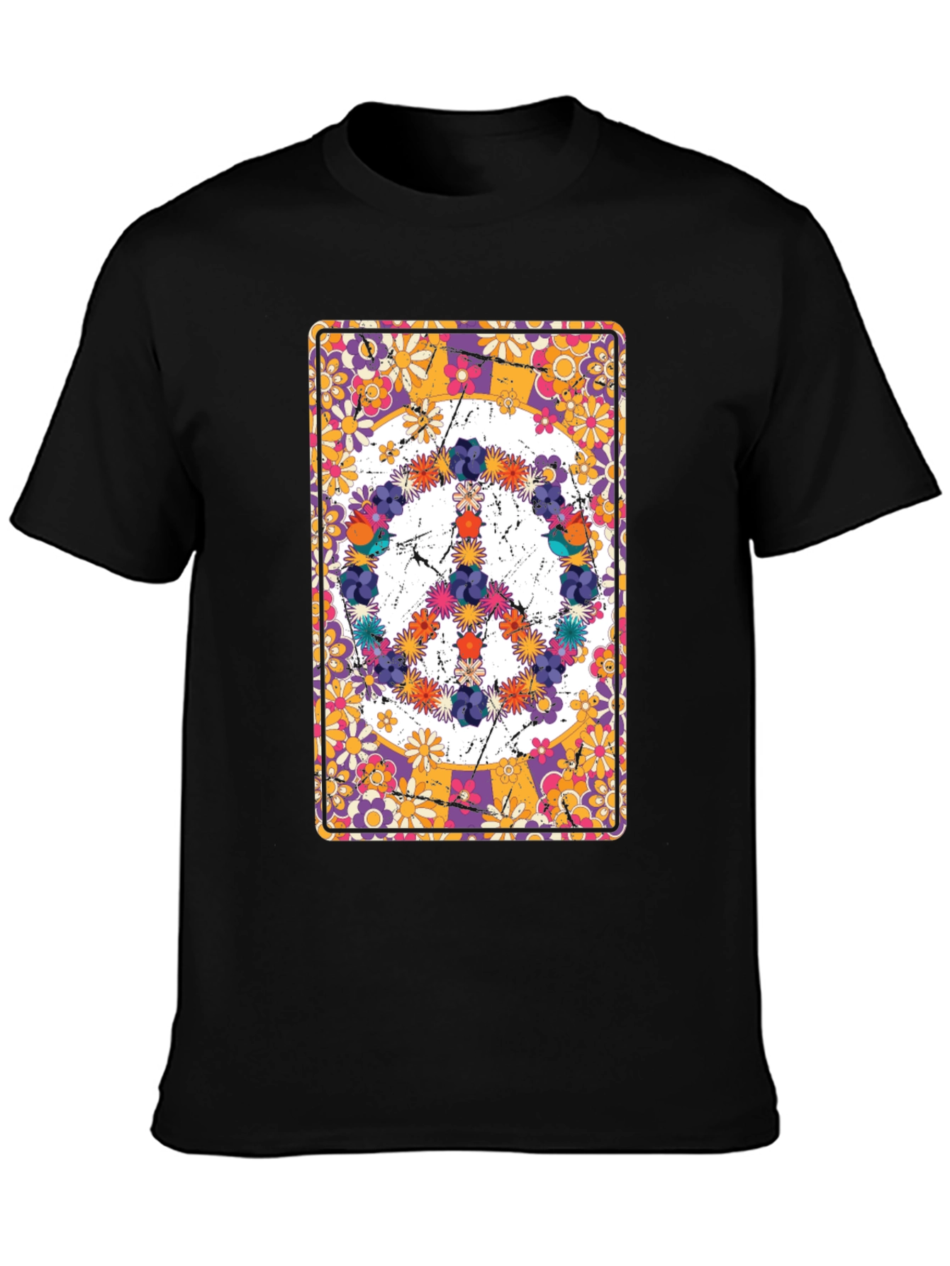 Floral Peace Sign T-Shirt - Retro Hippie Style