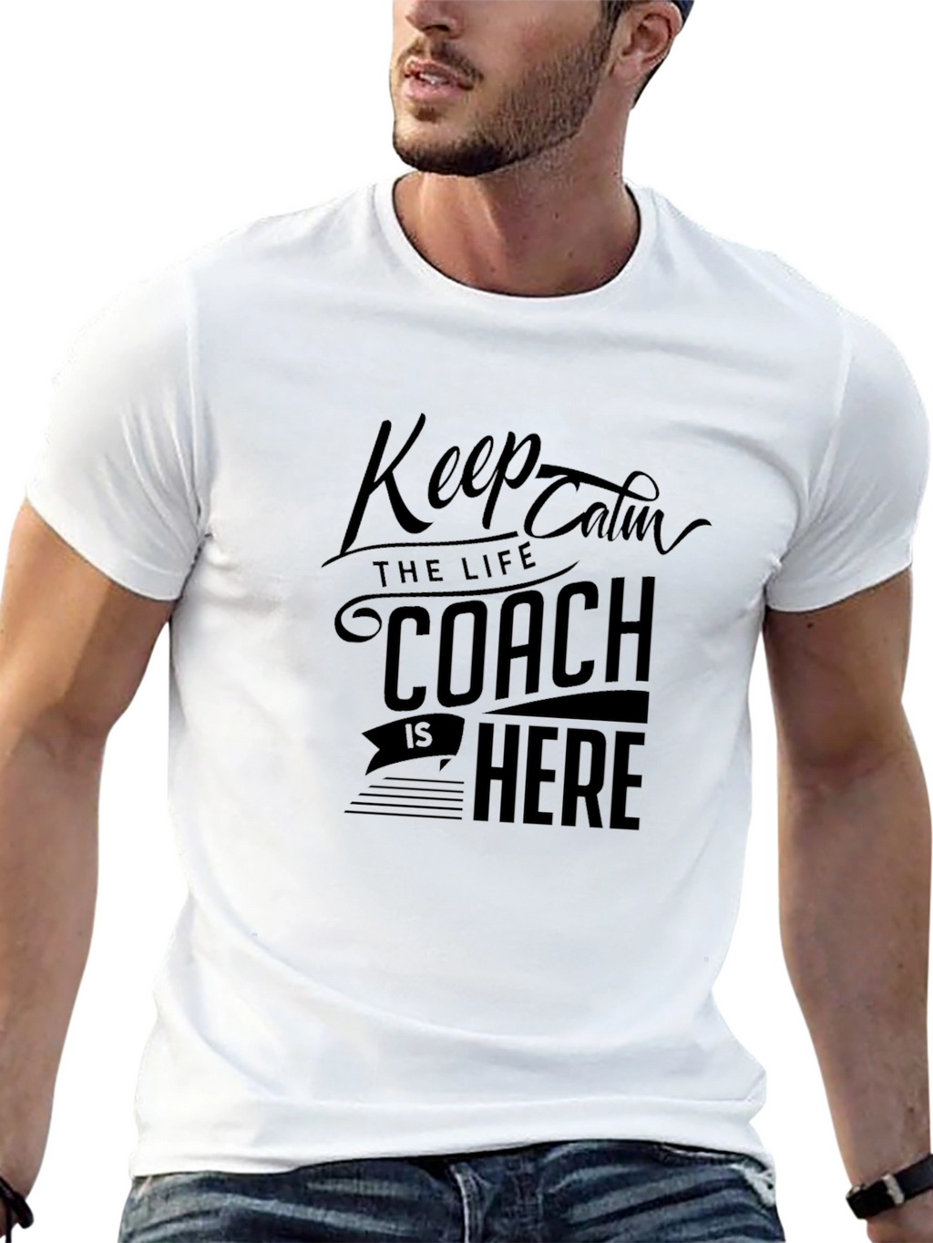 Keep Calm Coach is Here Black T-Shirt