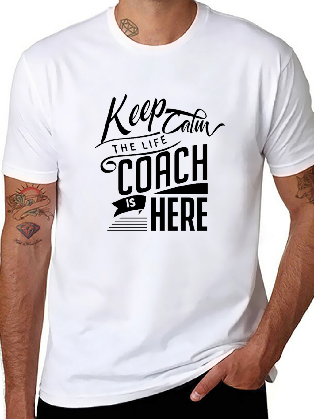 Keep Calm Coach is Here Black T-Shirt