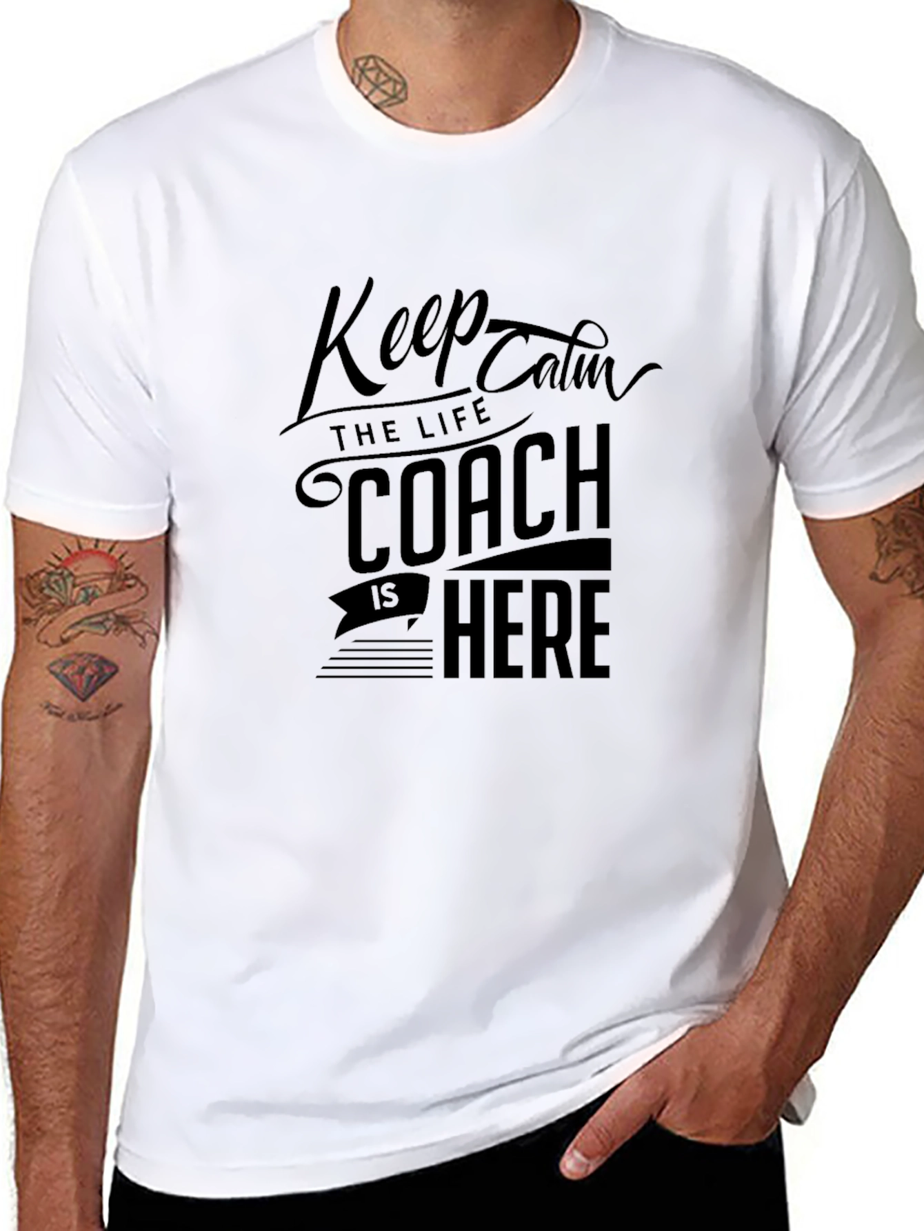 Keep Calm Coach is Here Black T-Shirt
