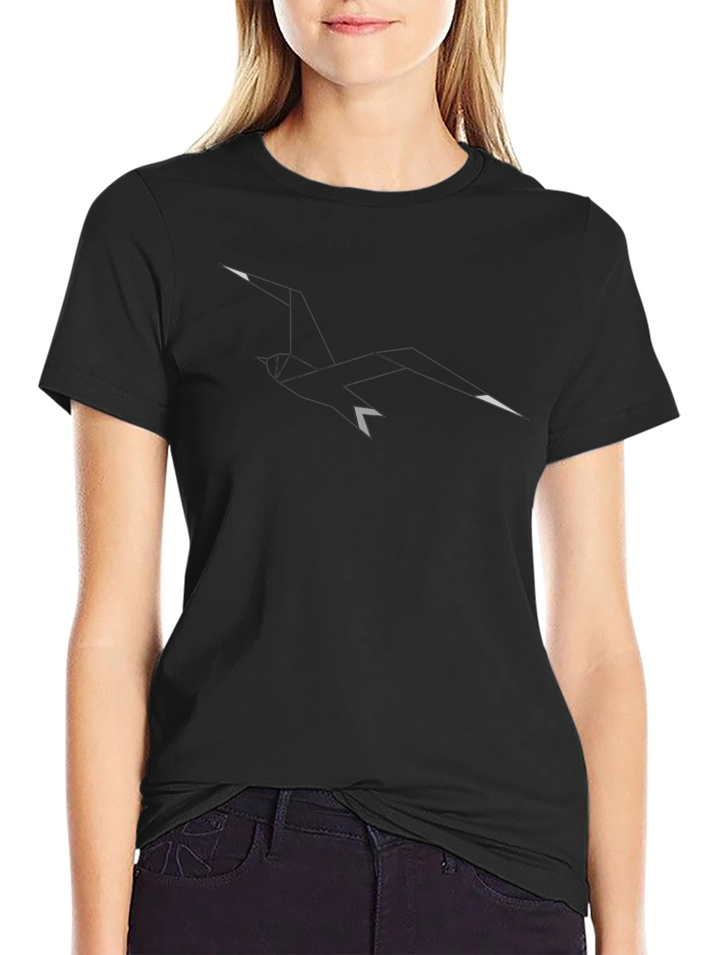 Geometric Bird Graphic Black T-Shirt