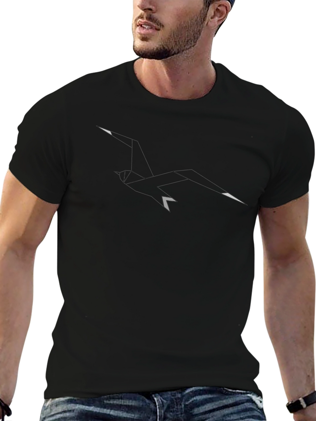 Geometric Bird Graphic Black T-Shirt