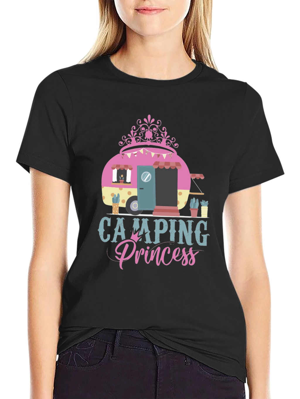 Camping Princess Graphic Tee - Black