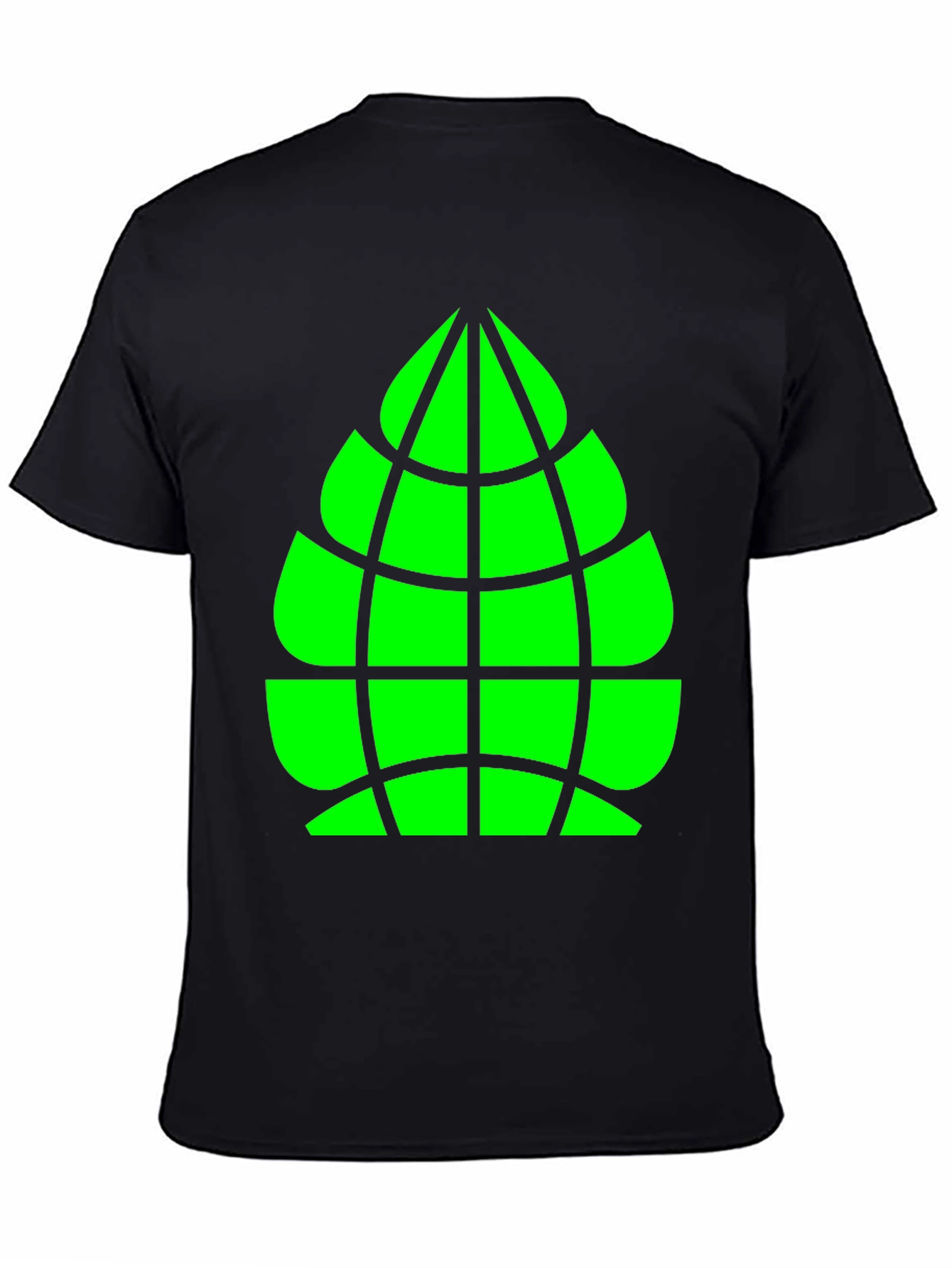 Geometric Green Globe Graphic Tee - Casual Black Shirt