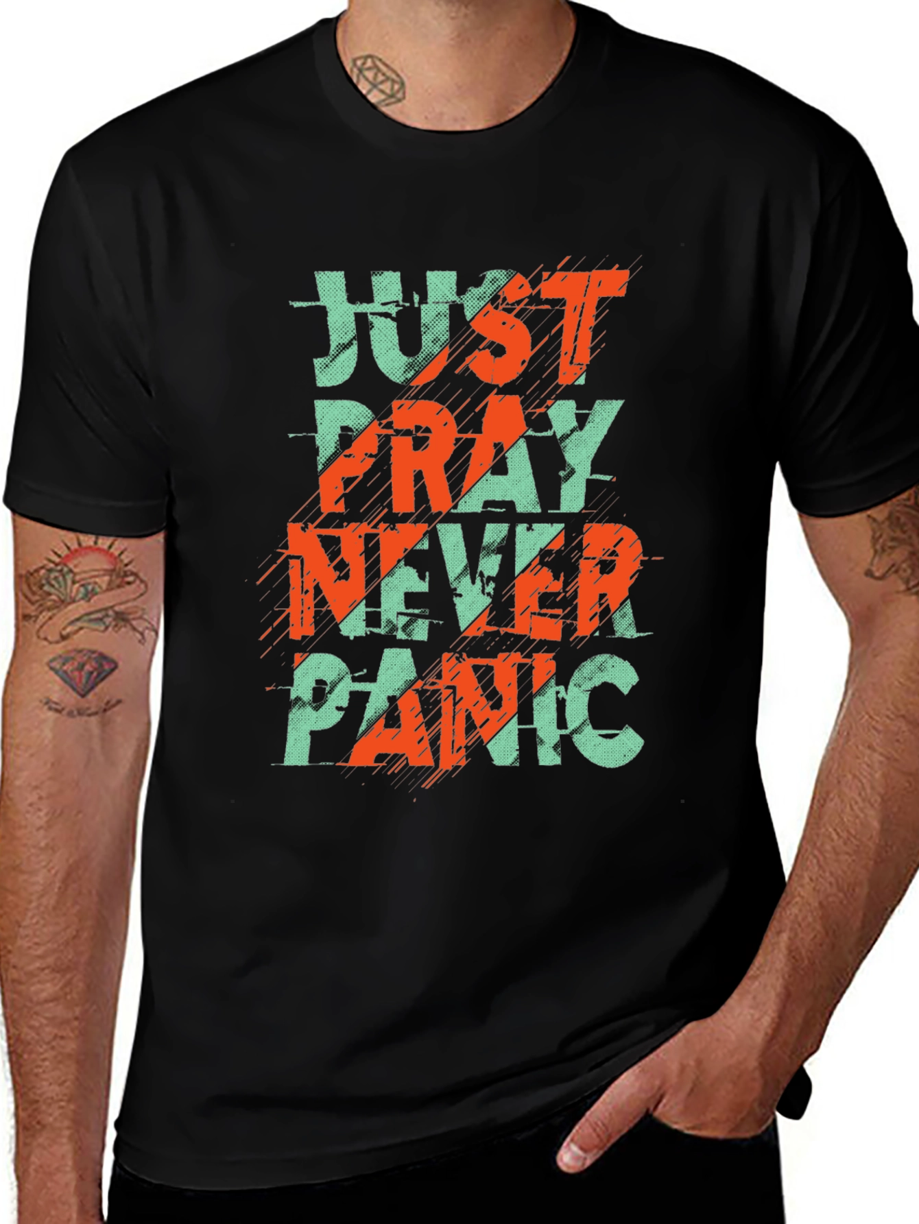 Just Pray Never Panic Graphic Tee - Black