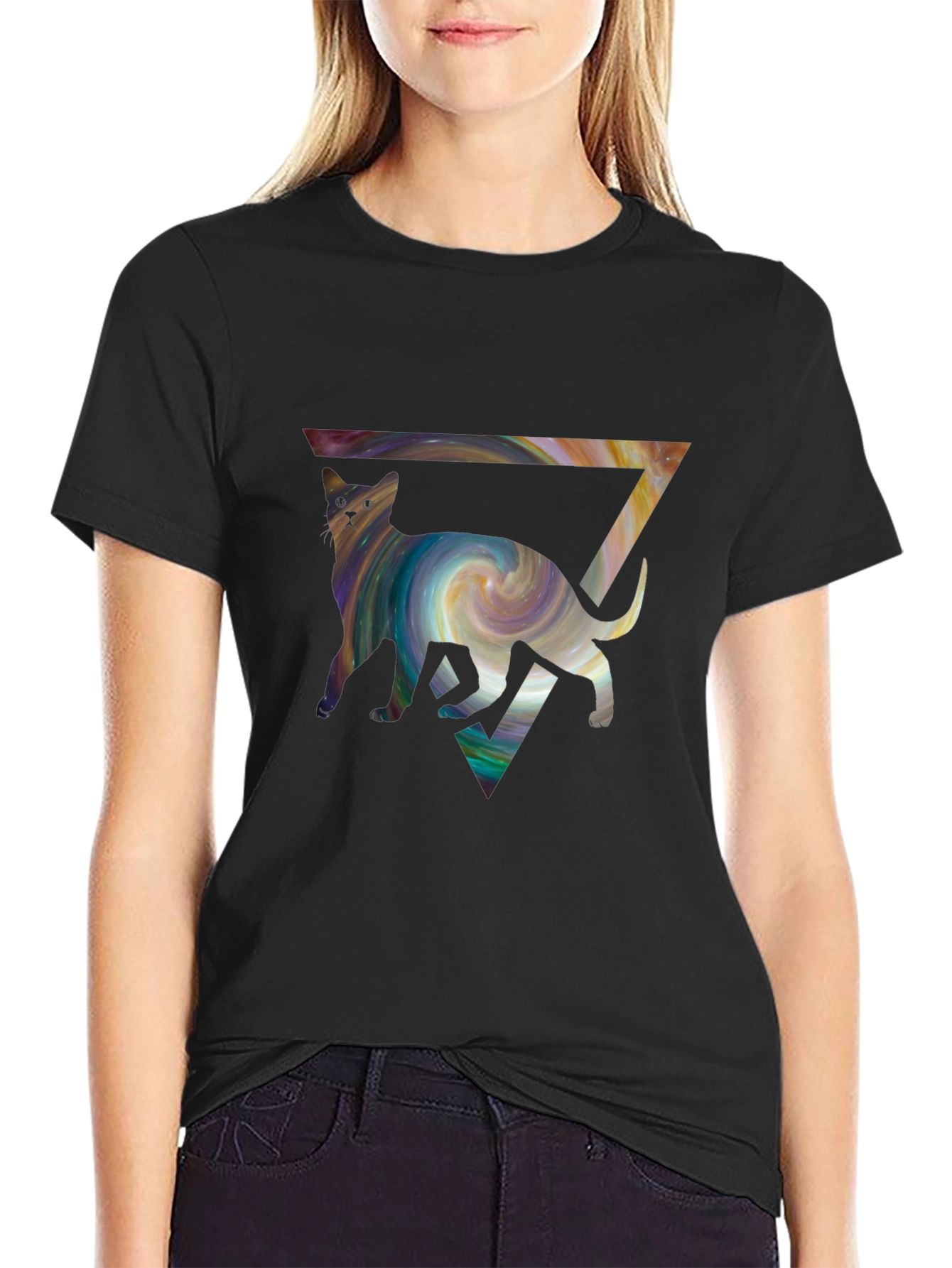 Cat Galaxy Triangle T-Shirt - Stylish Graphic Tee