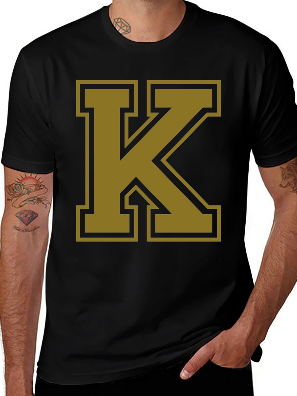 Bold Letter K Graphic T-Shirt - Black