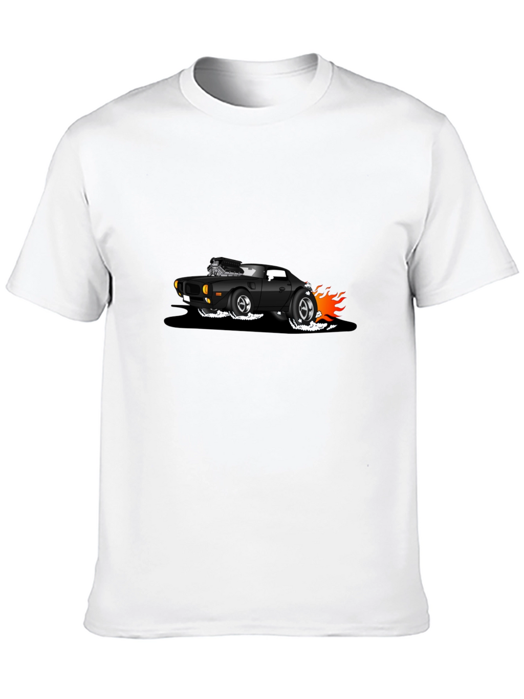 Black T-Shirt with Cartoon Hot Rod Design