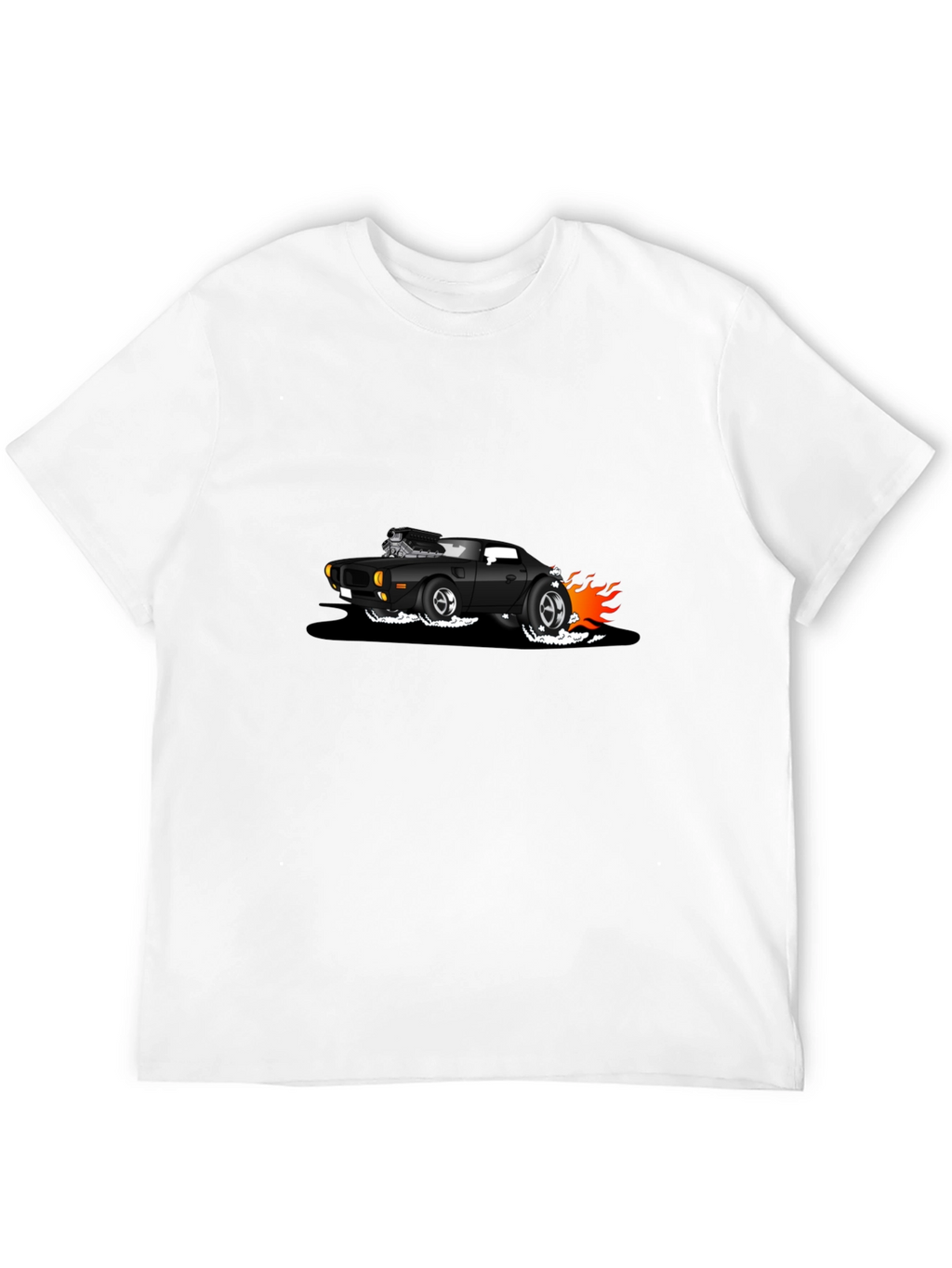 Black T-Shirt with Cartoon Hot Rod Design