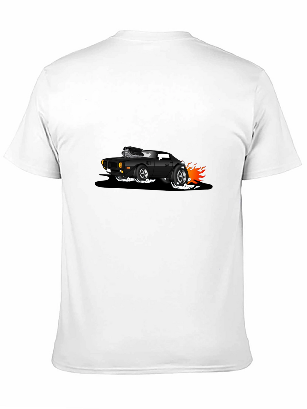 Black T-Shirt with Cartoon Hot Rod Design