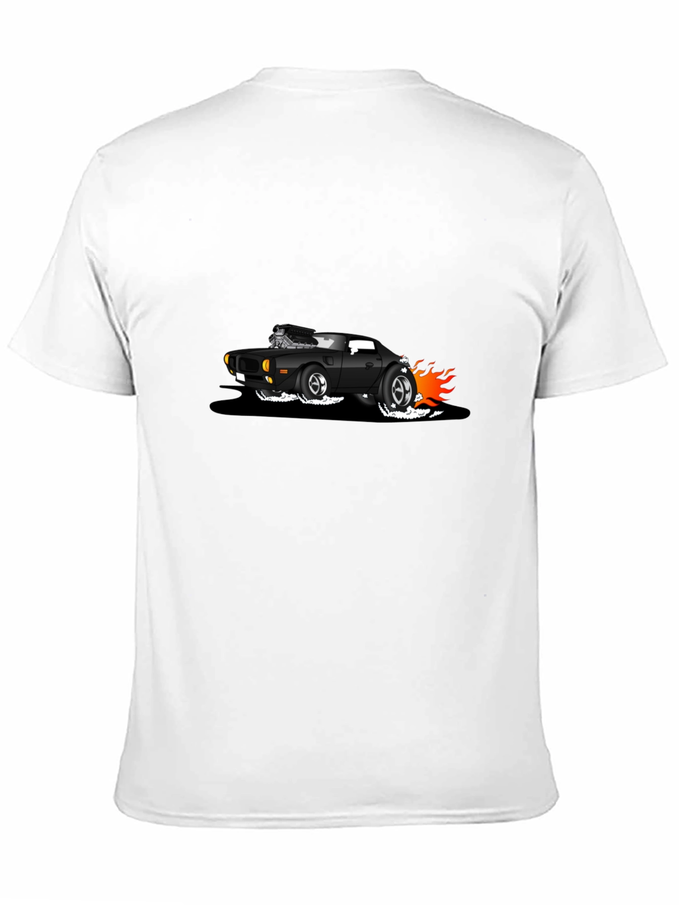Black T-Shirt with Cartoon Hot Rod Design