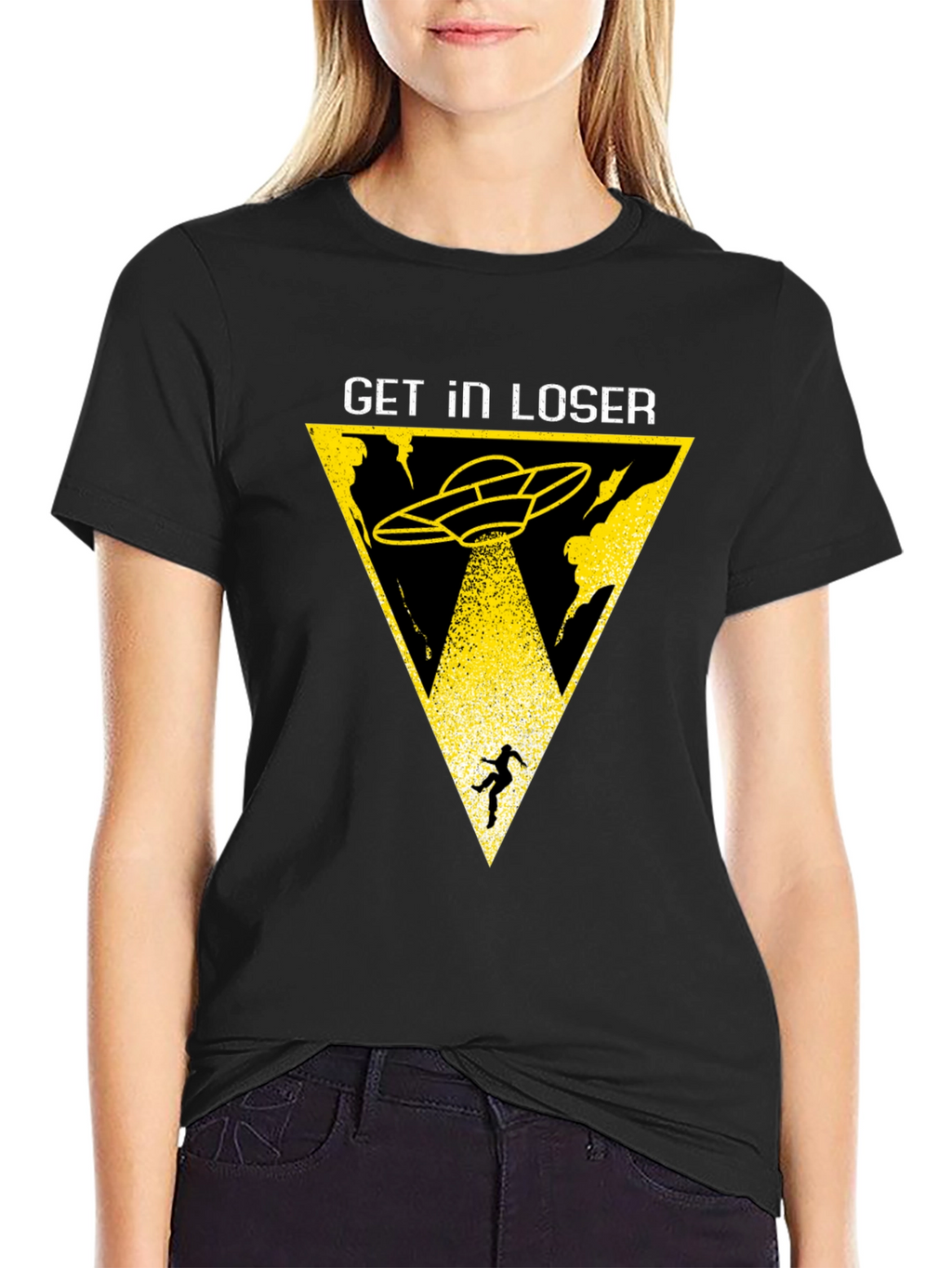 Get In Loser Alien Abduction Black T-Shirt