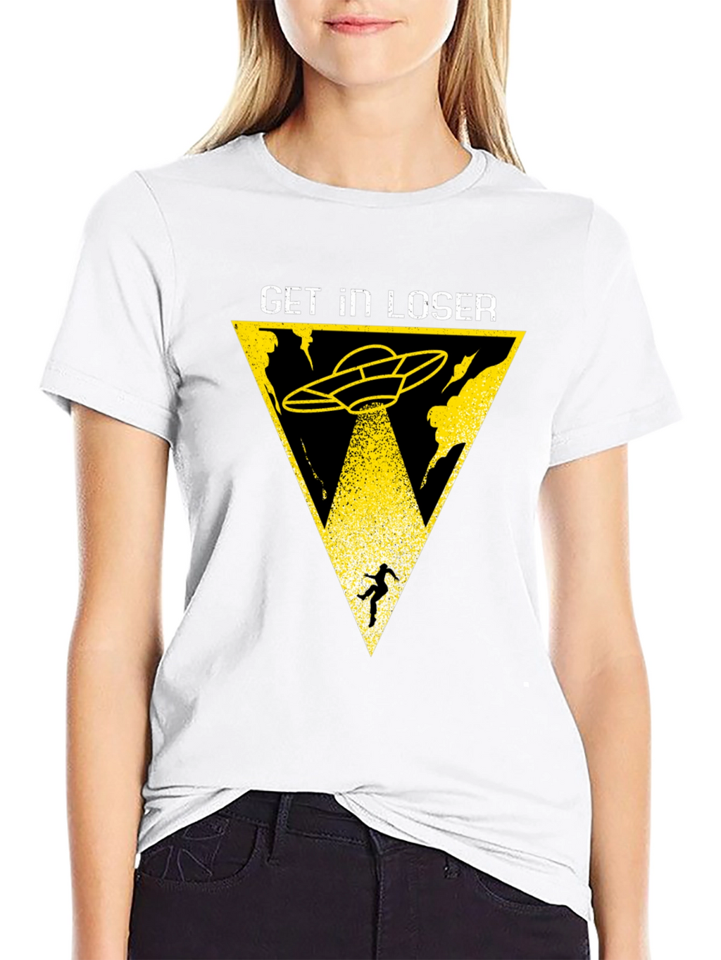 Get In Loser Alien Abduction Black T-Shirt