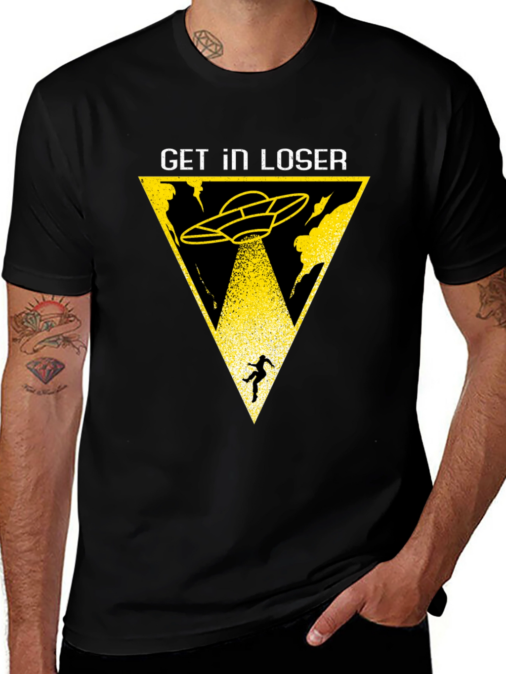 Get In Loser Alien Abduction Black T-Shirt
