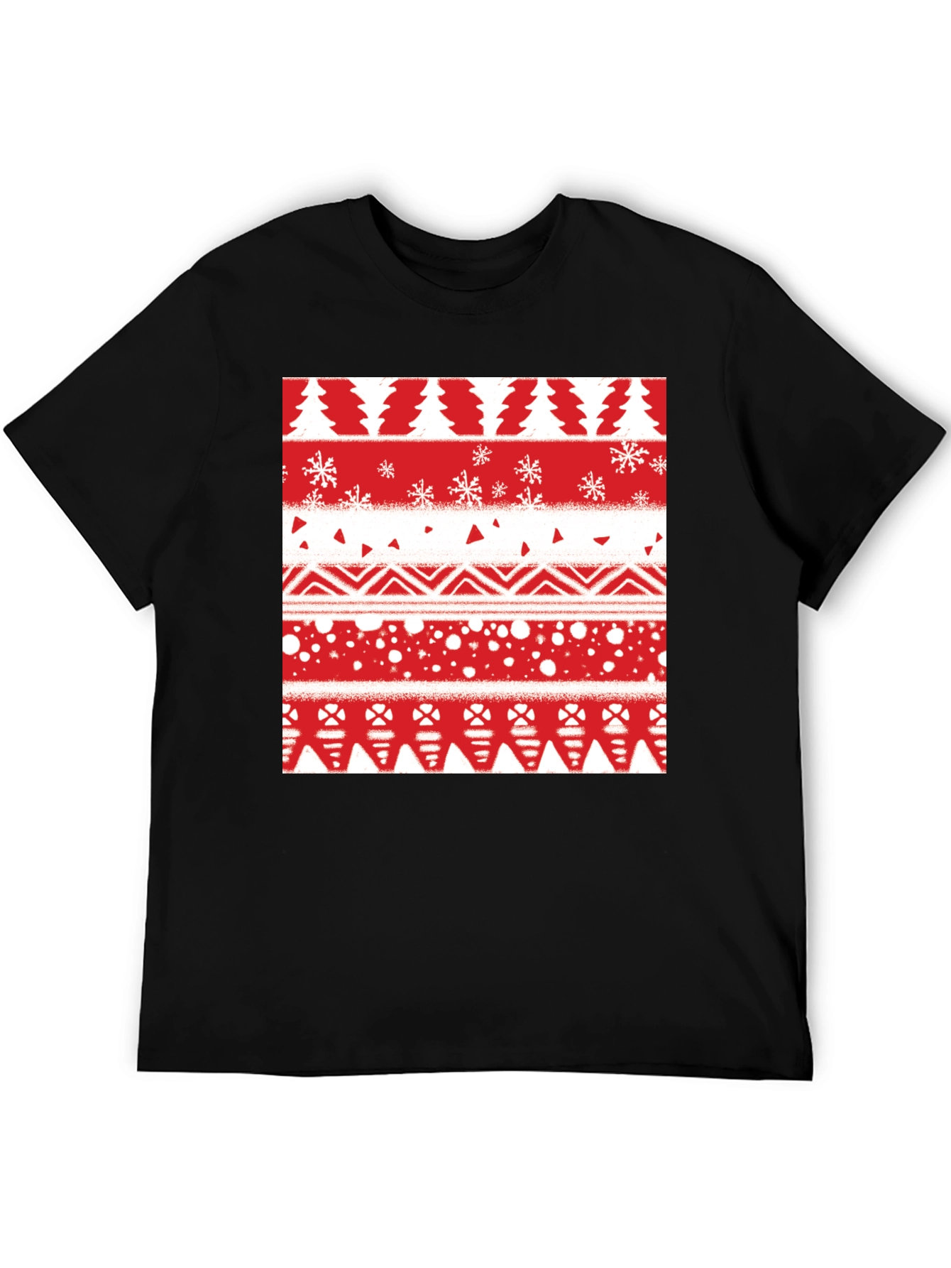 Festive Holiday Pattern Tee - Red & White Print