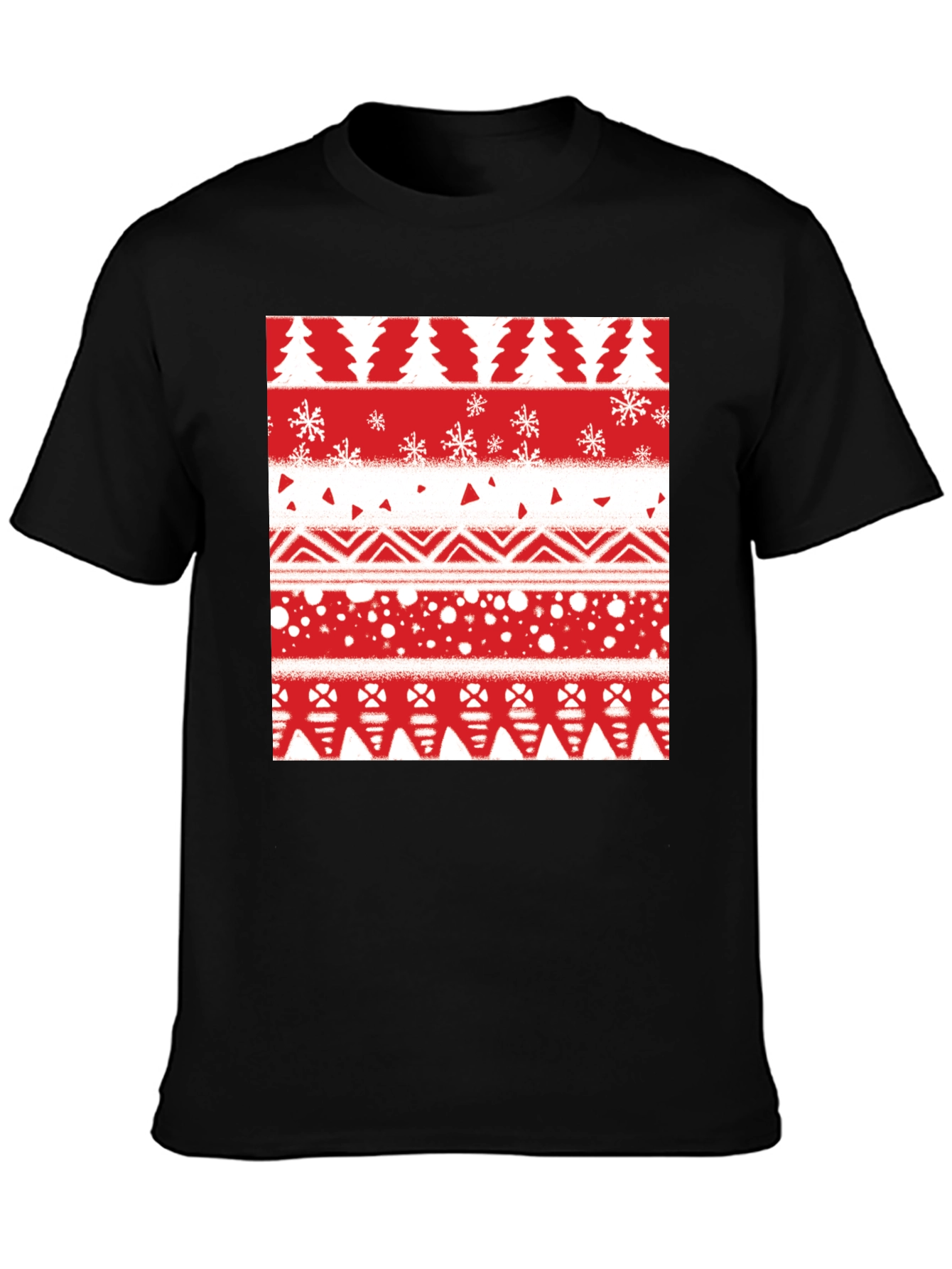 Festive Holiday Pattern Tee - Red & White Print