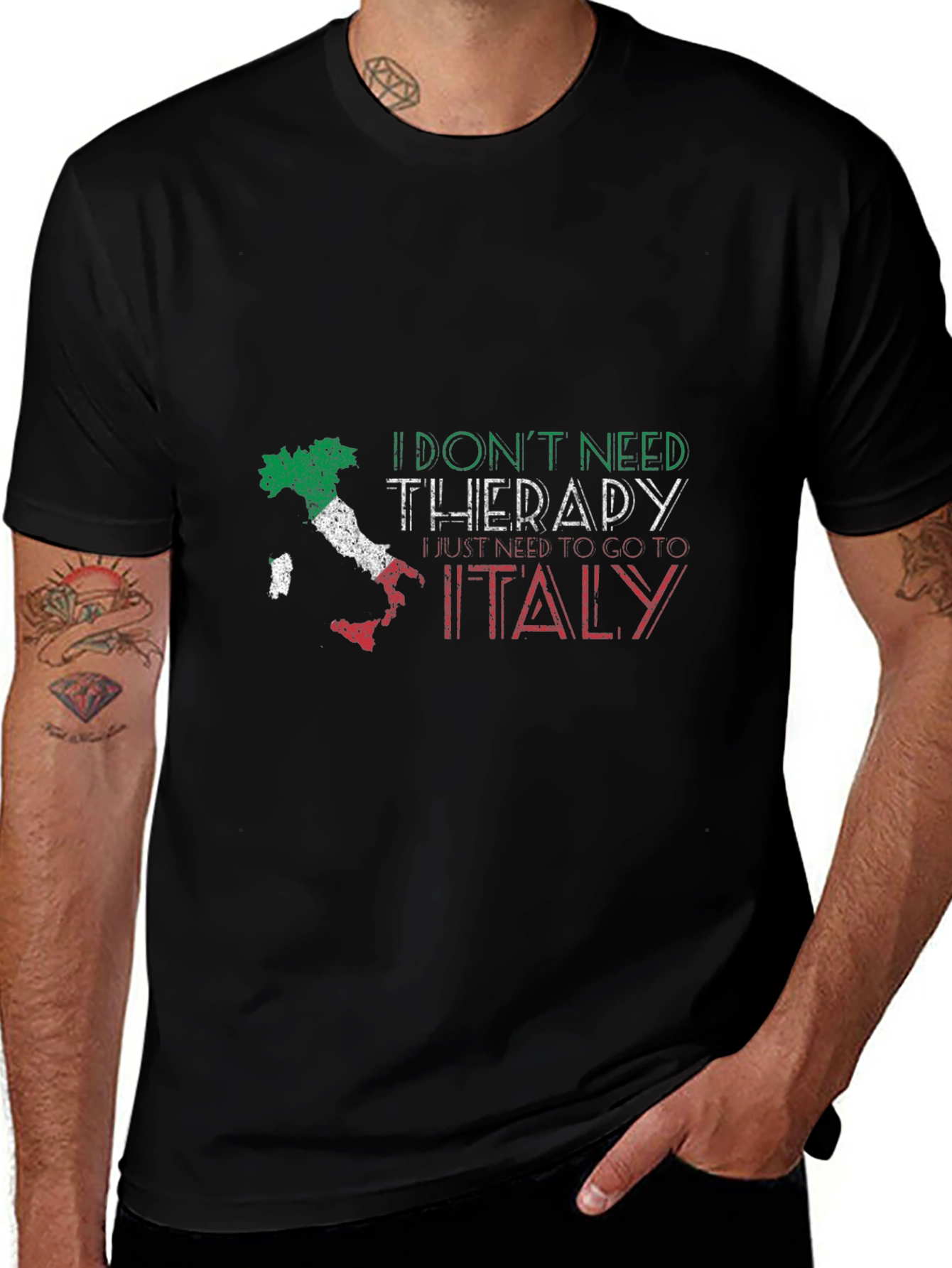 Italy Therapy T-Shirt - Black - Novelty Vacation Tee