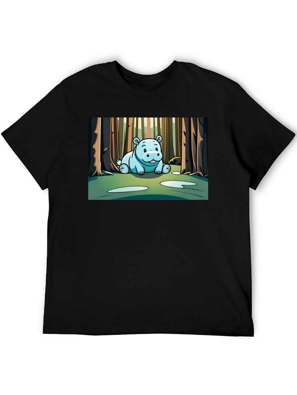 Cute Hippo Cartoon Forest T-Shirt