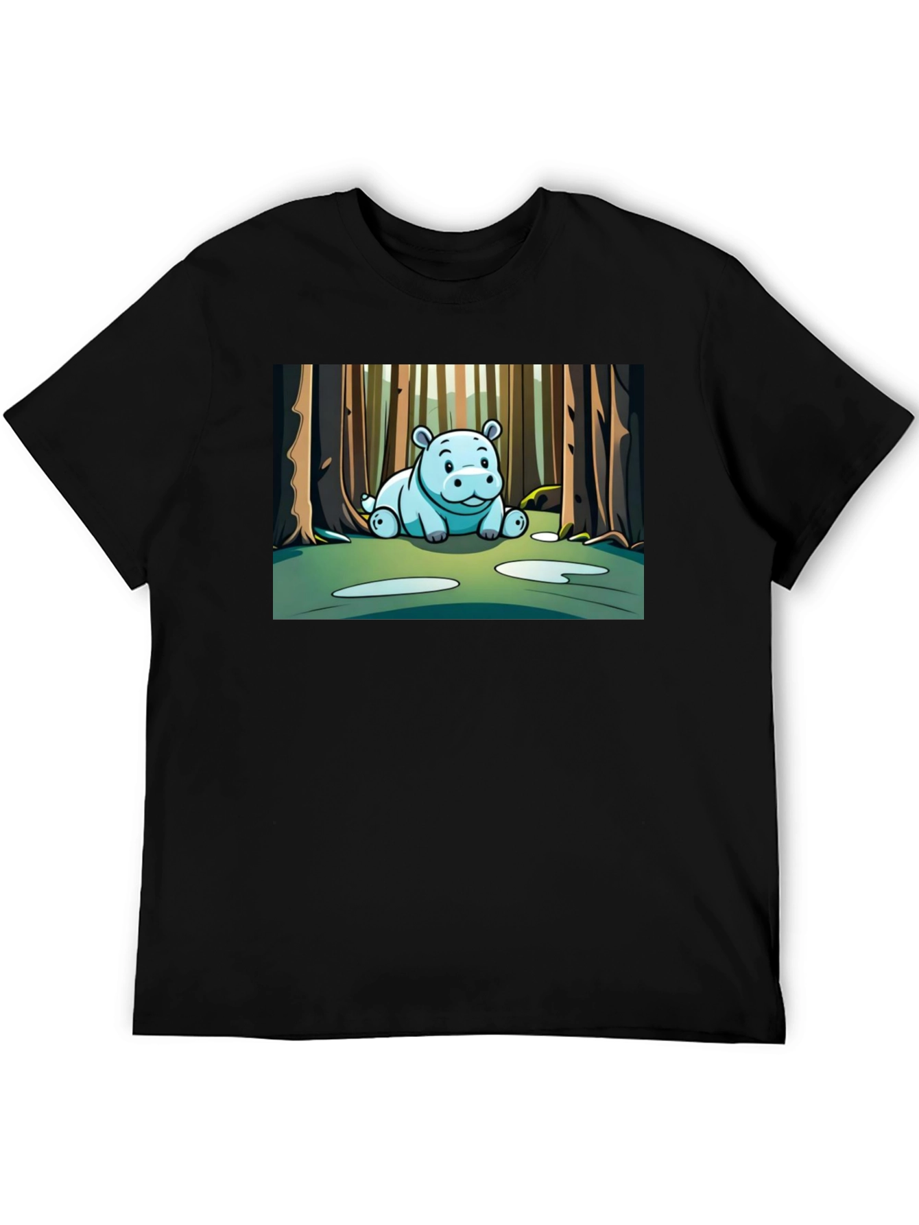 Cute Hippo Cartoon Forest T-Shirt