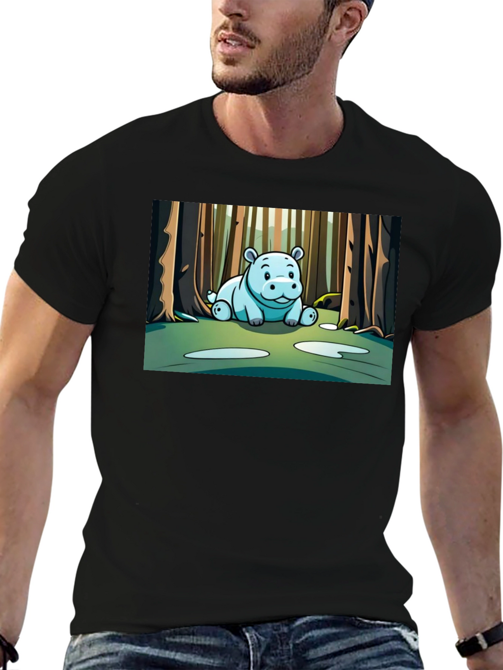 Cute Hippo Cartoon Forest T-Shirt