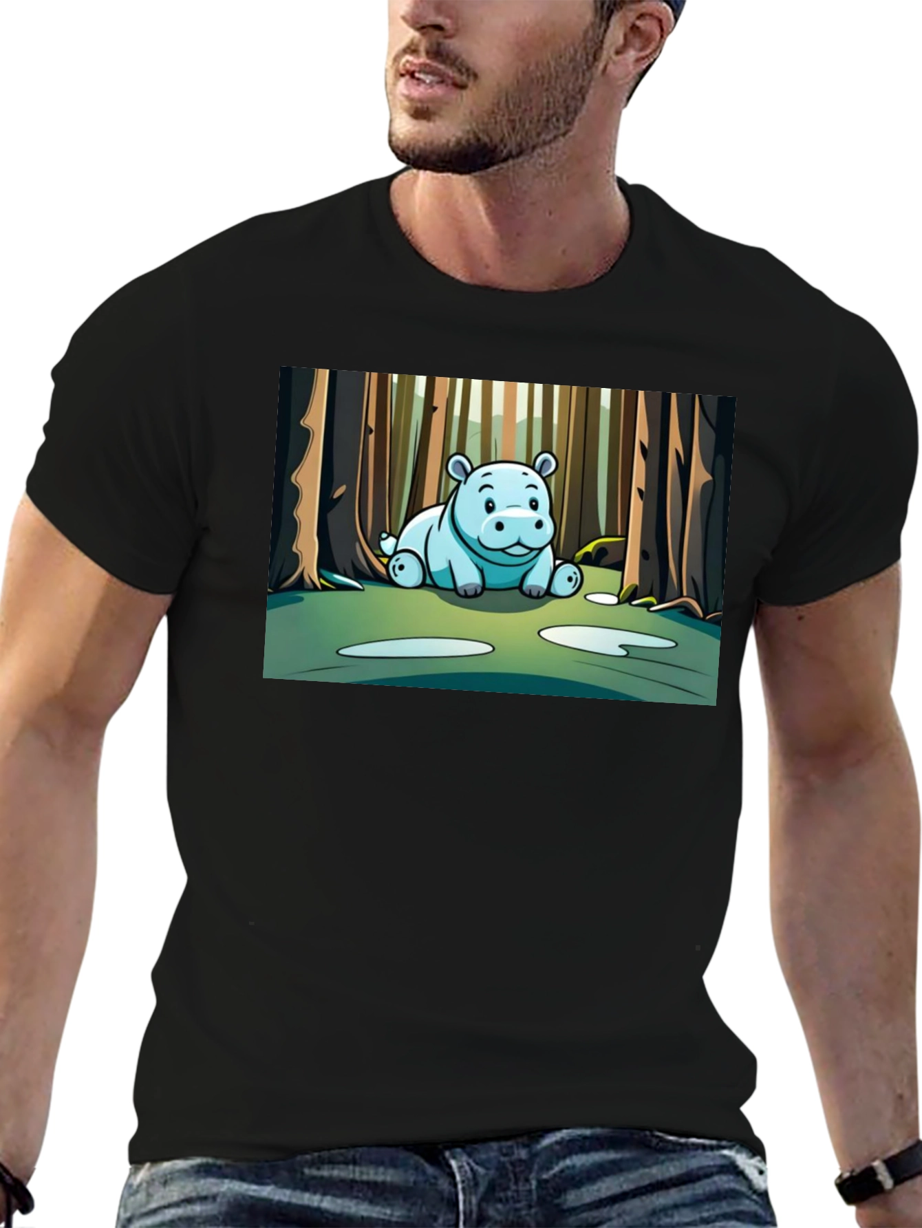 Cute Hippo Cartoon Forest T-Shirt