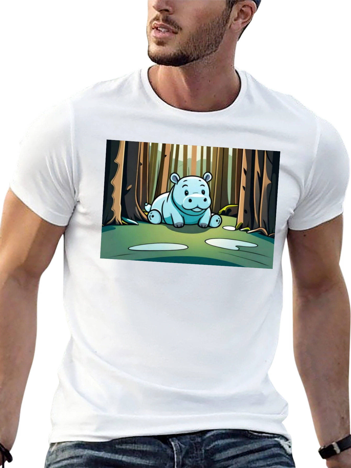 Cute Hippo Cartoon Forest T-Shirt