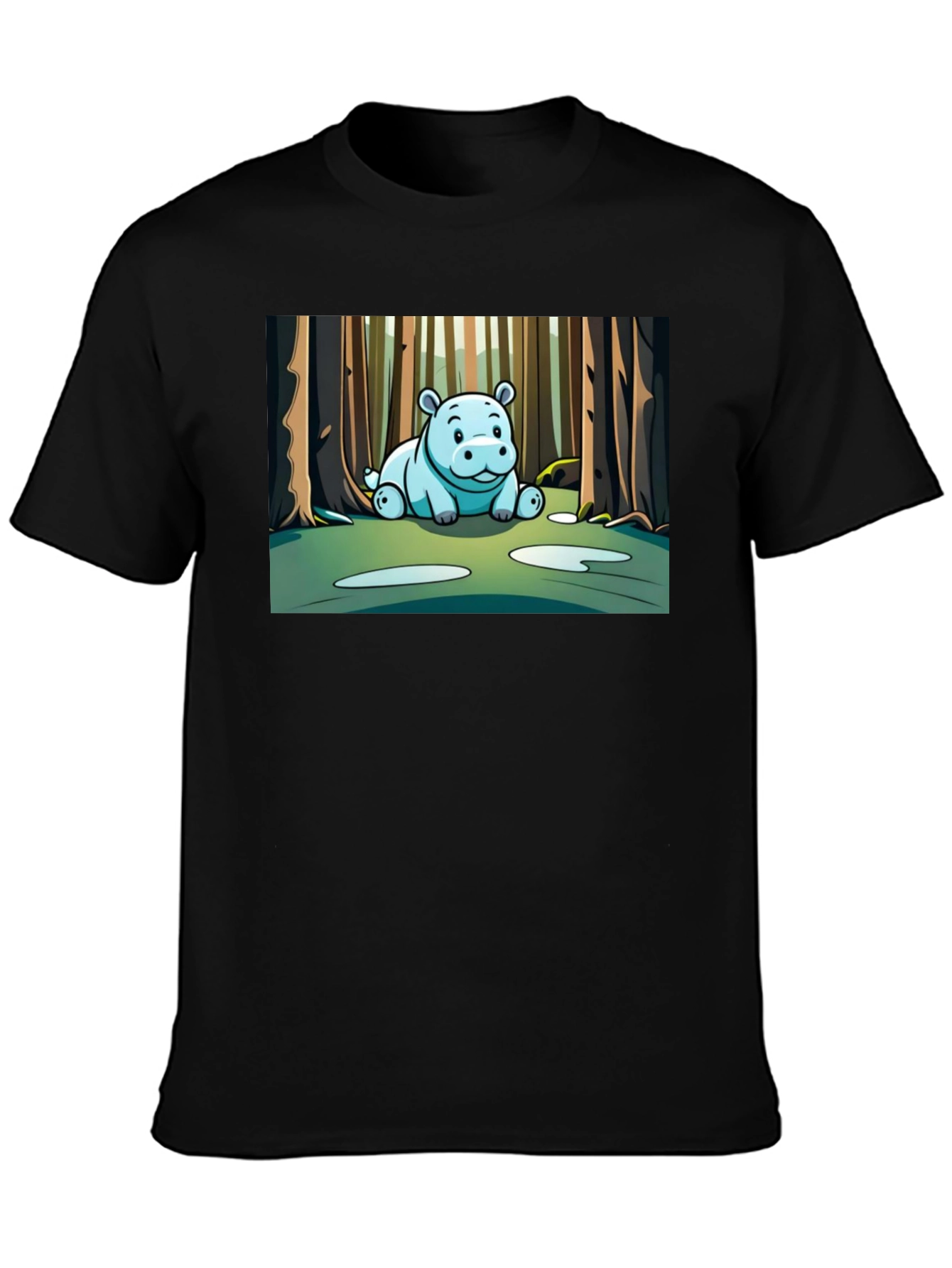 Cute Hippo Cartoon Forest T-Shirt