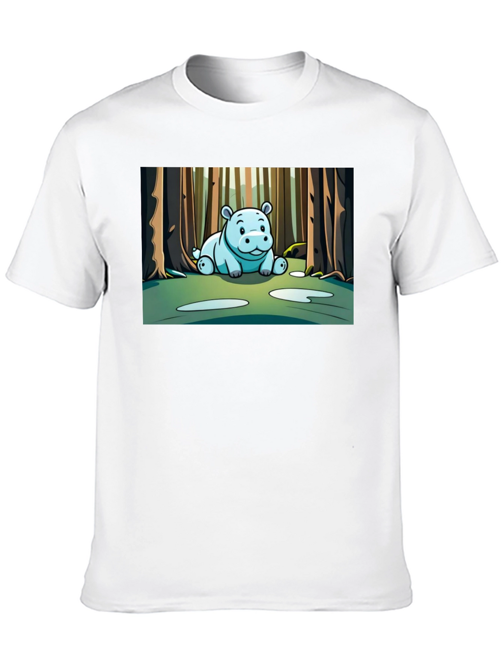 Cute Hippo Cartoon Forest T-Shirt