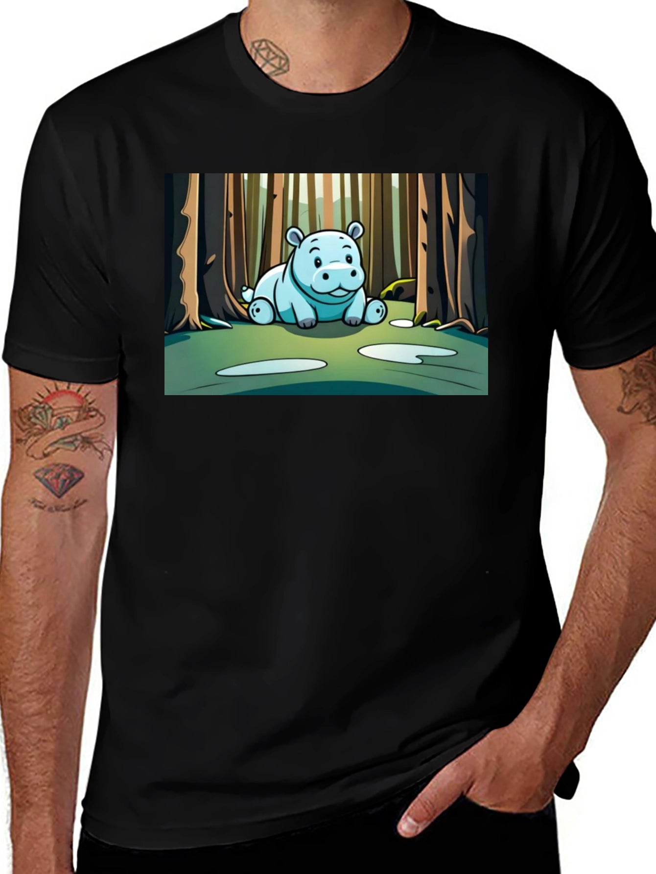 Cute Hippo Cartoon Forest T-Shirt