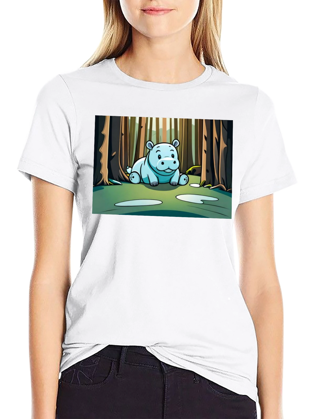 Cute Hippo Cartoon Forest T-Shirt