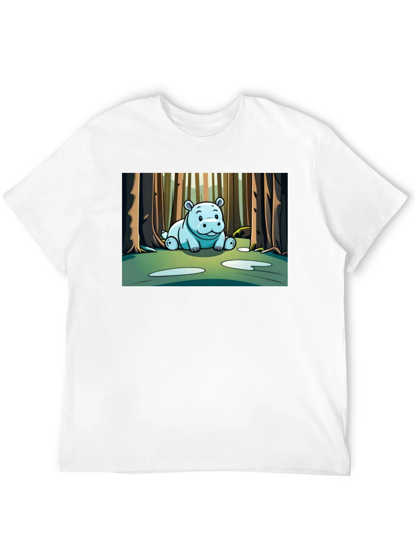 Cute Hippo Cartoon Forest T-Shirt