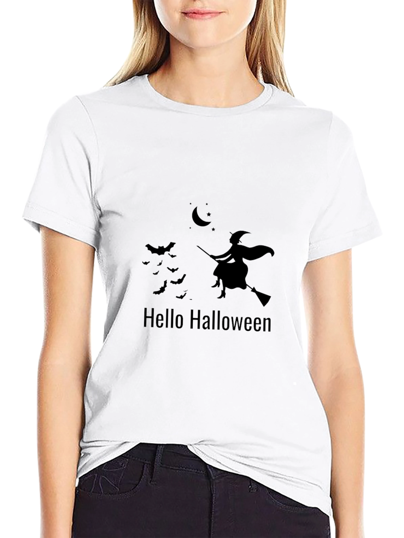 Halloween Witch Graphic T-Shirt - Black