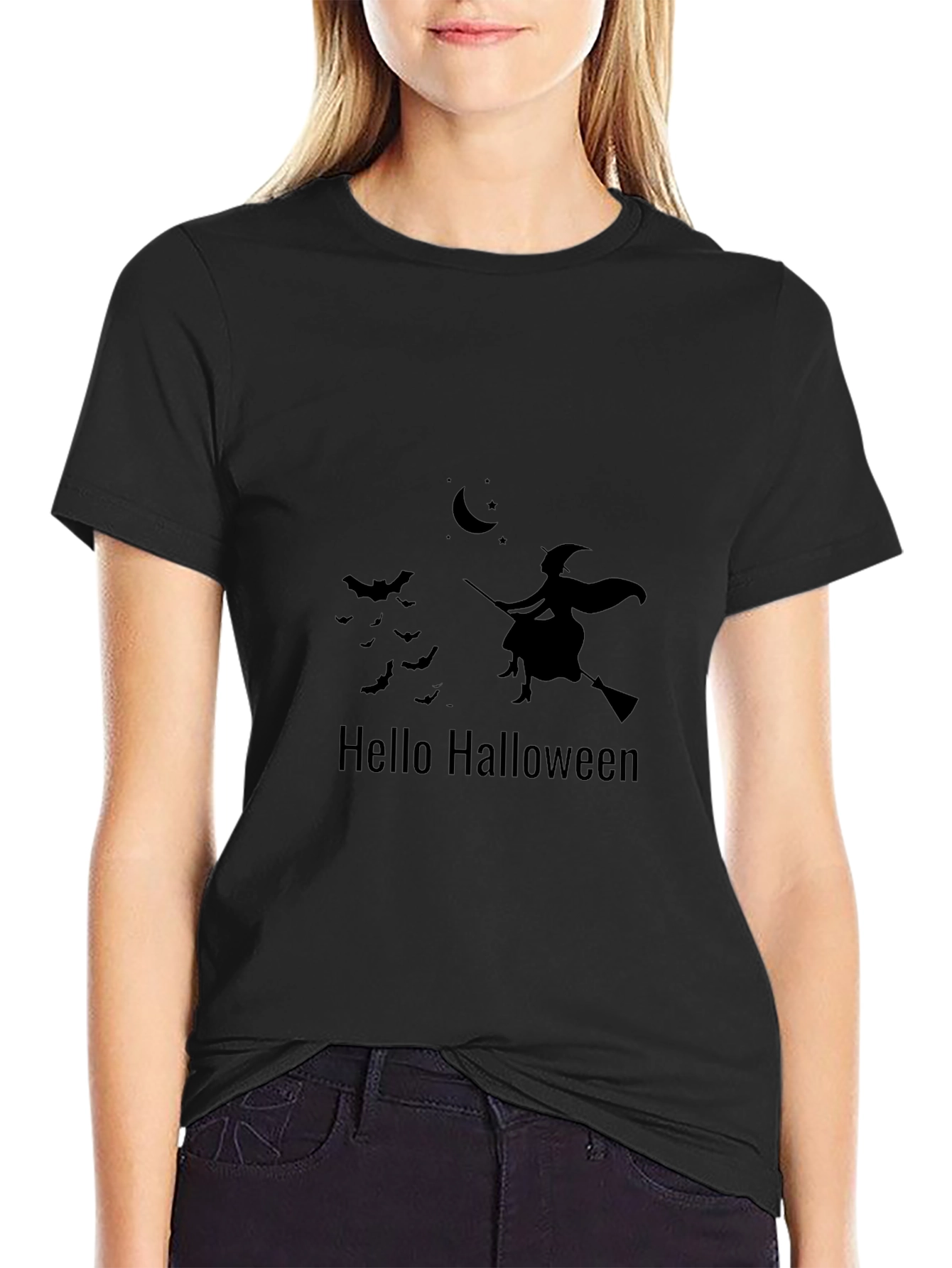 Halloween Witch Graphic T-Shirt - Black