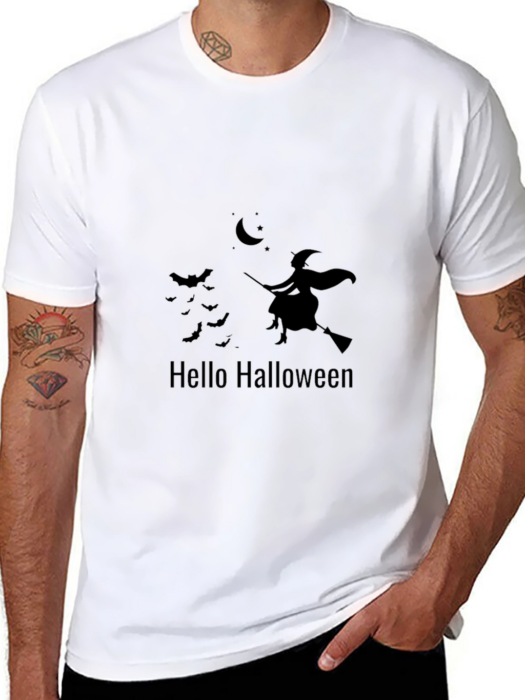 Halloween Witch Graphic T-Shirt - Black
