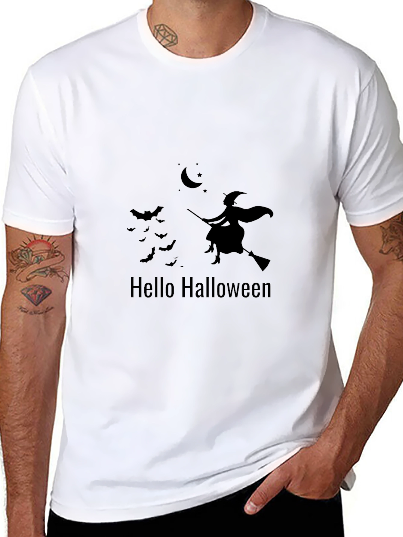 Halloween Witch Graphic T-Shirt - Black