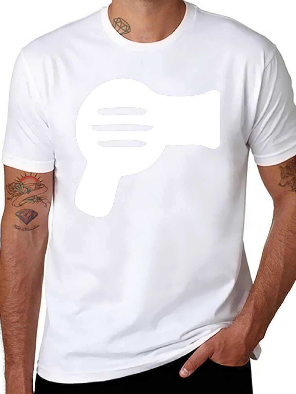Black T-Shirt with White Hair Dryer Graphic