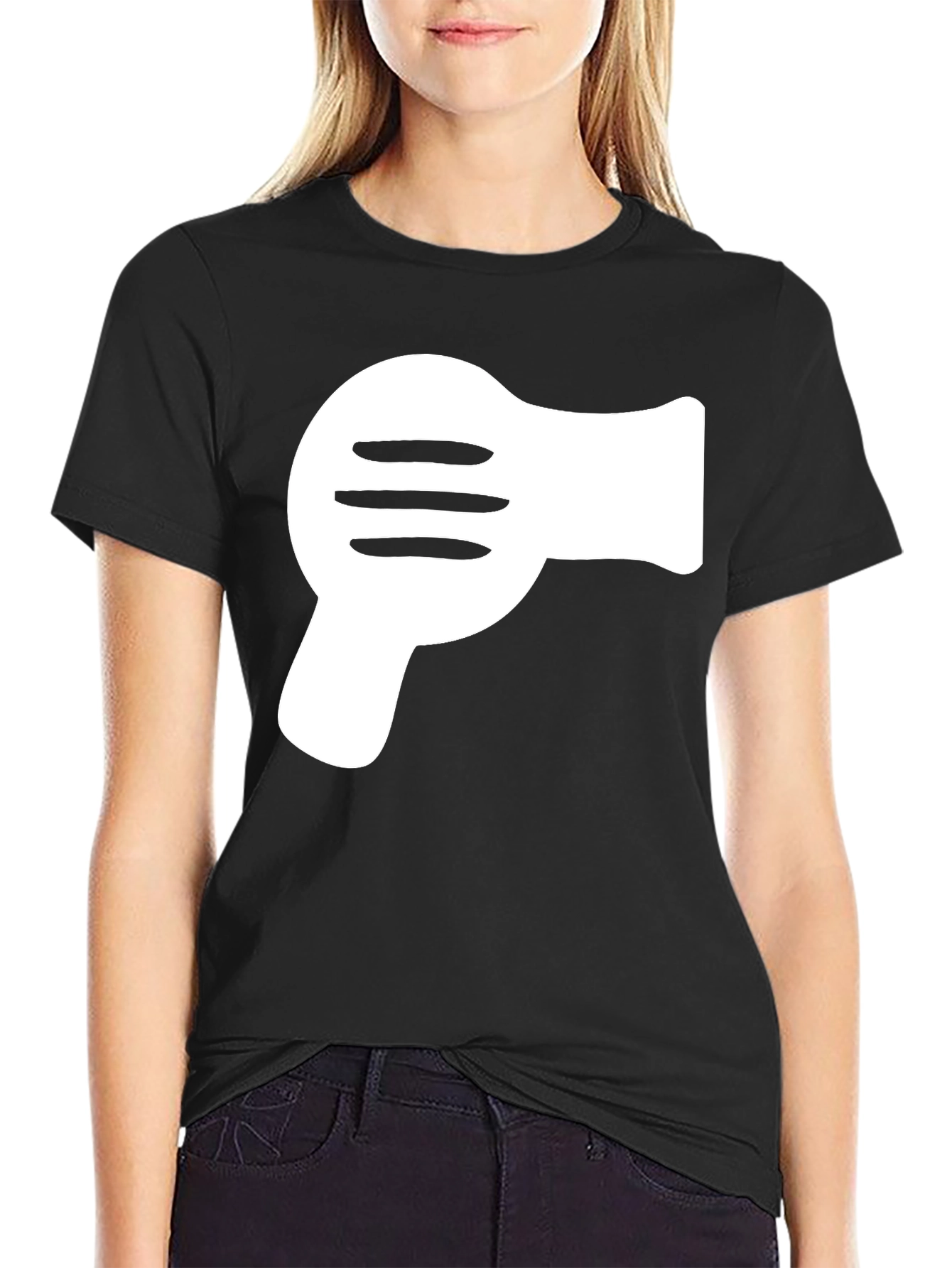 Black T-Shirt with White Hair Dryer Graphic