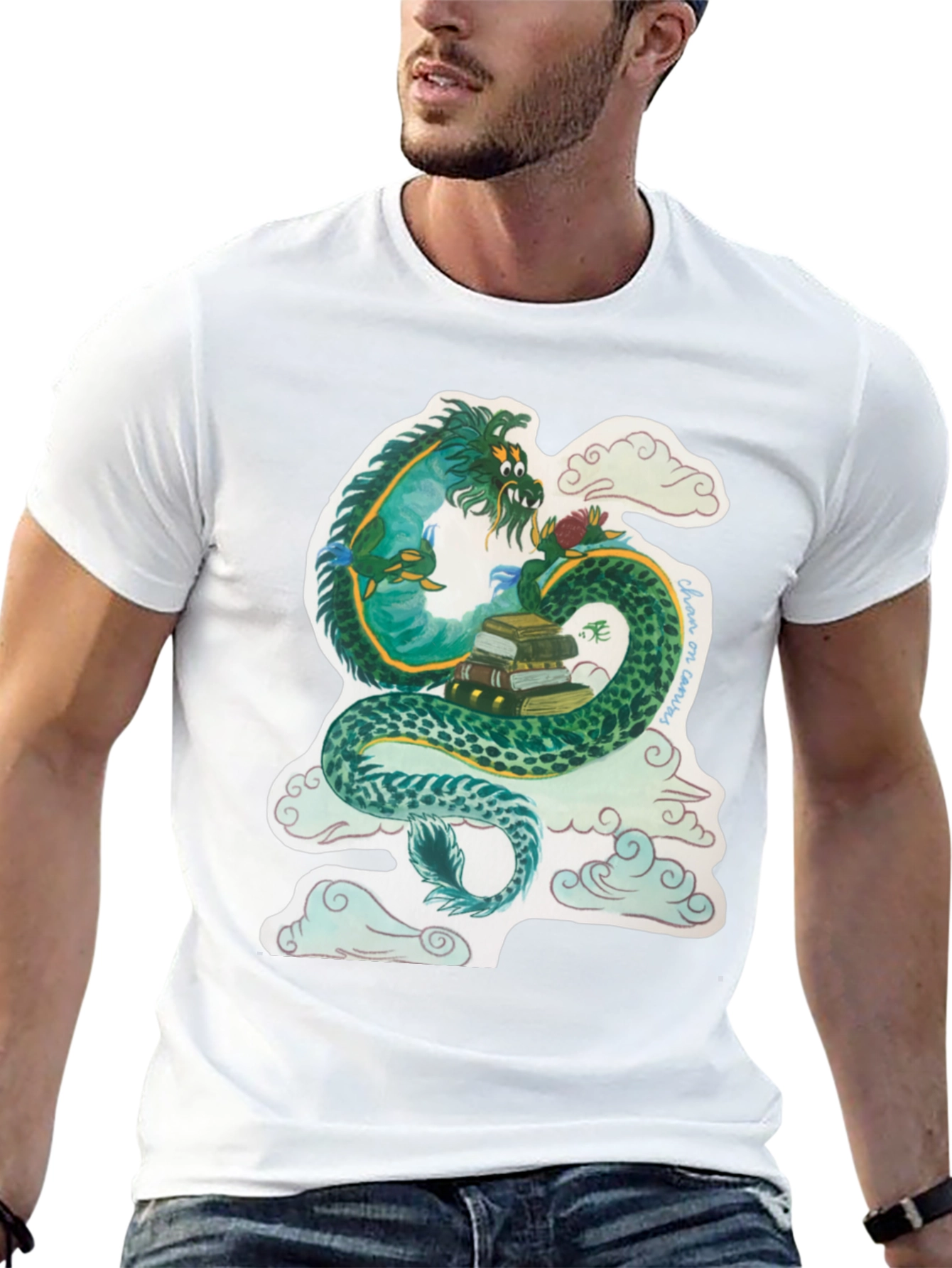 Dragon with Books Graphic T-Shirt