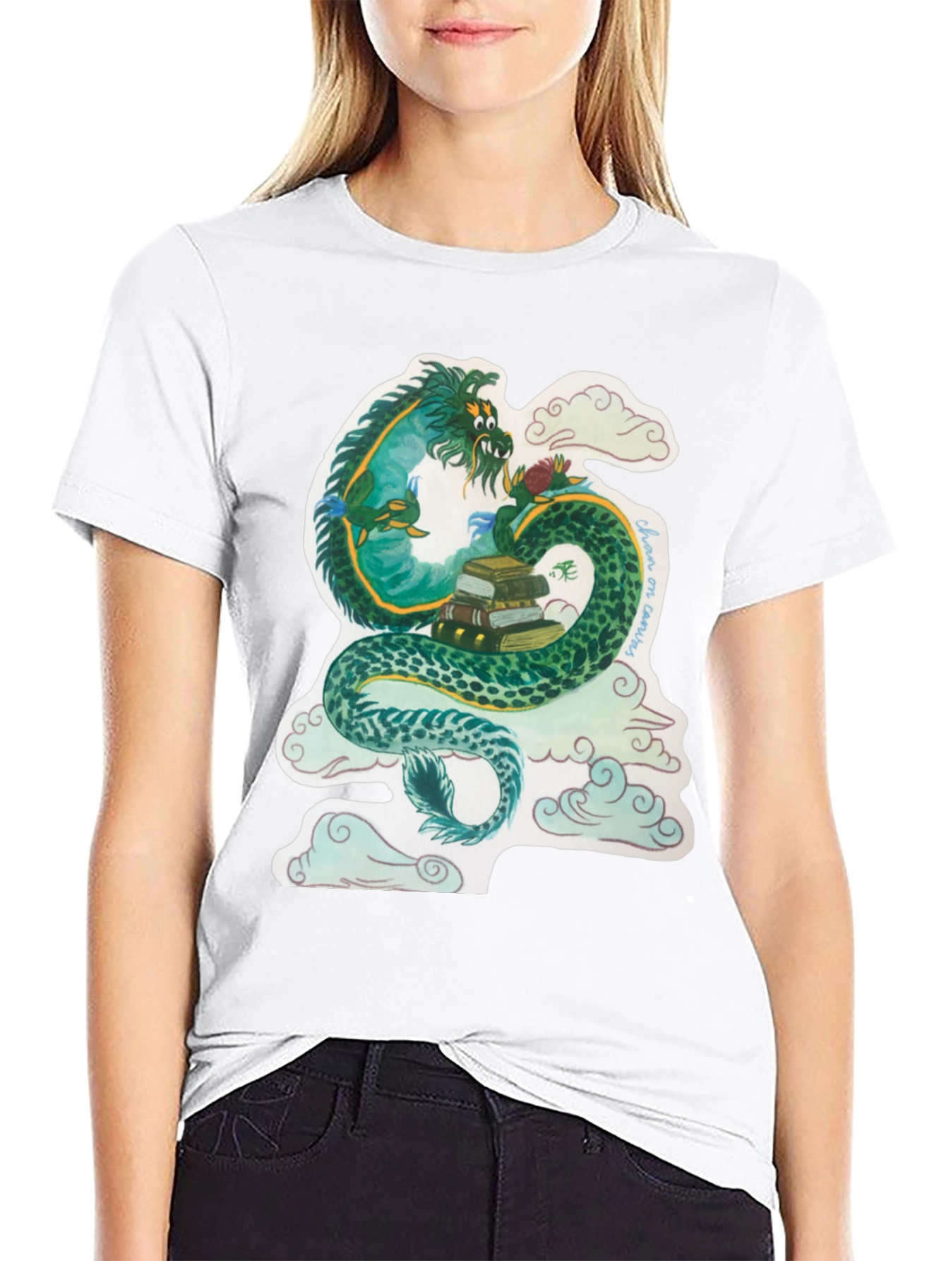 Dragon with Books Graphic T-Shirt