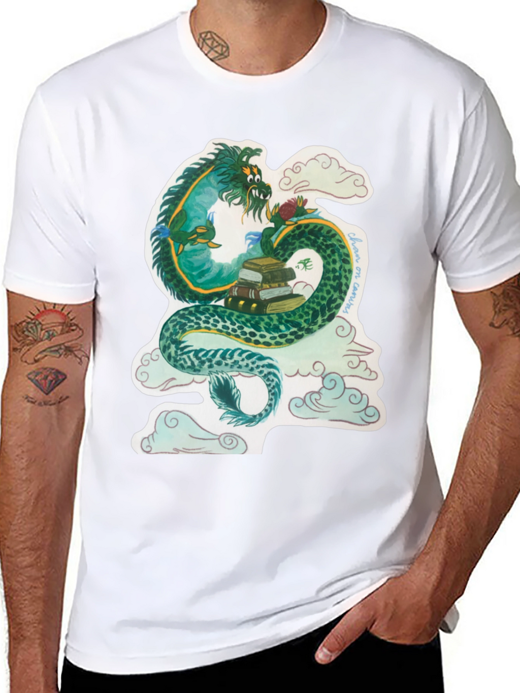 Dragon with Books Graphic T-Shirt