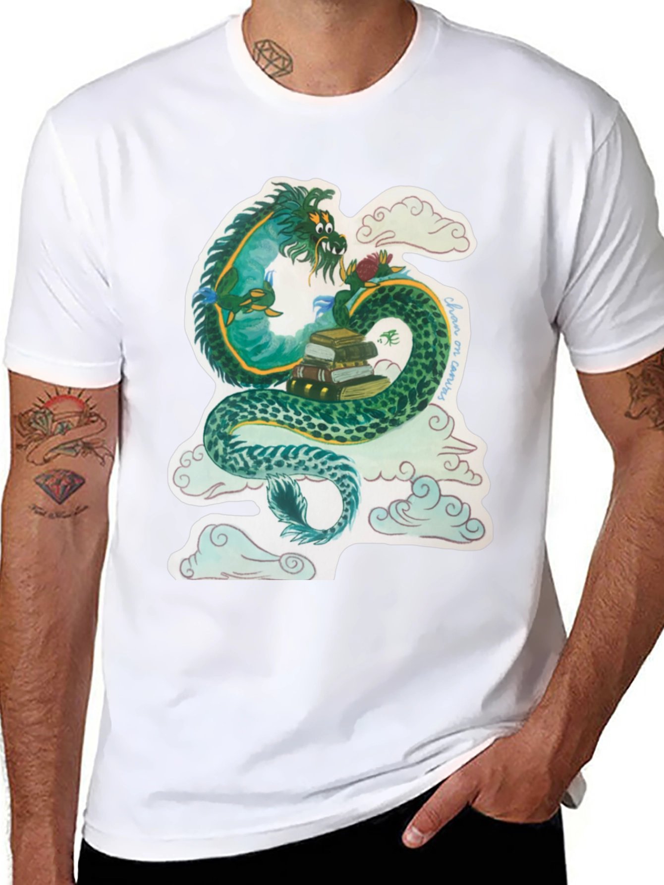 Dragon with Books Graphic T-Shirt