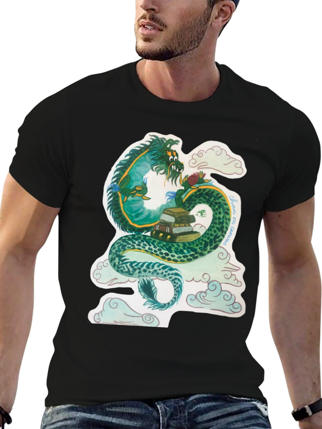 Dragon with Books Graphic T-Shirt