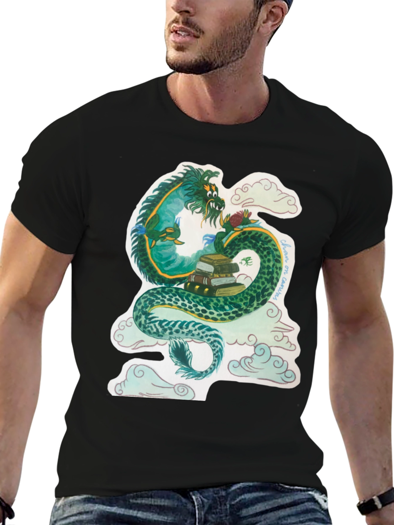 Dragon with Books Graphic T-Shirt